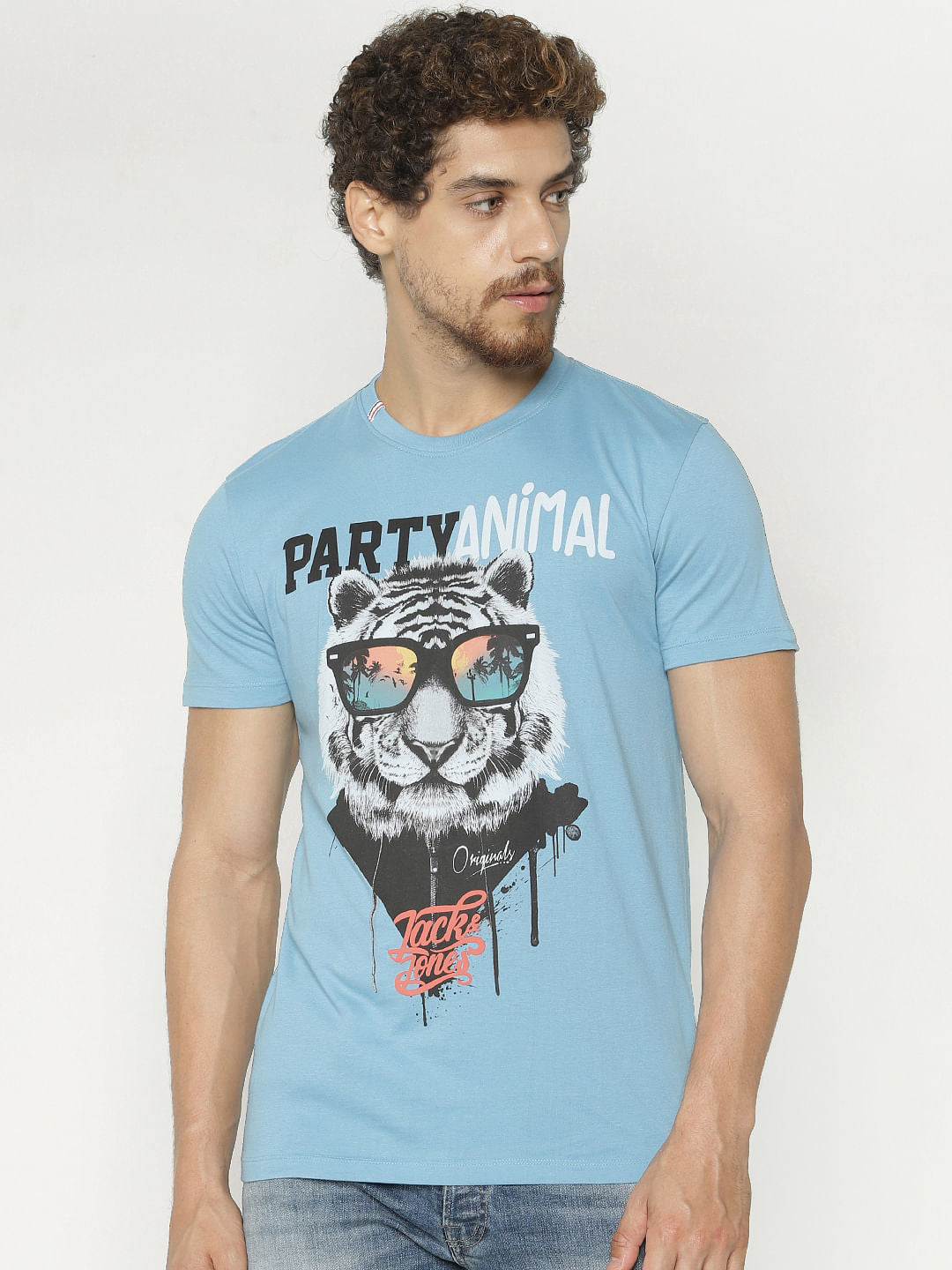 Blue Graphic Print Crew Neck T-Shirt