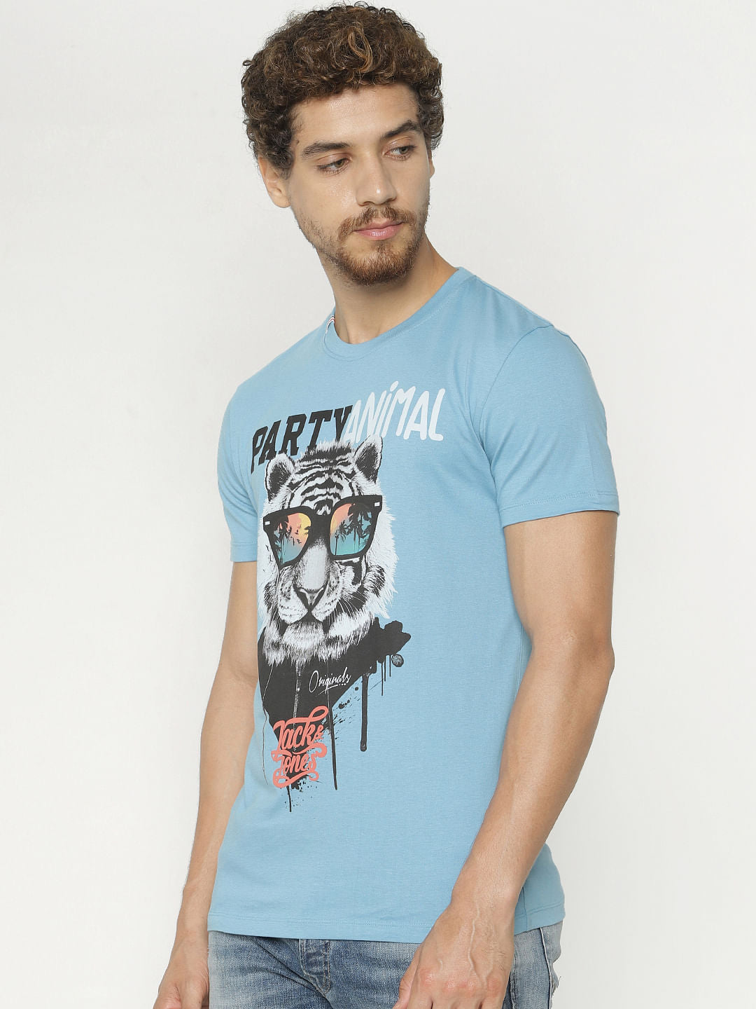 Blue Graphic Print Crew Neck T-Shirt