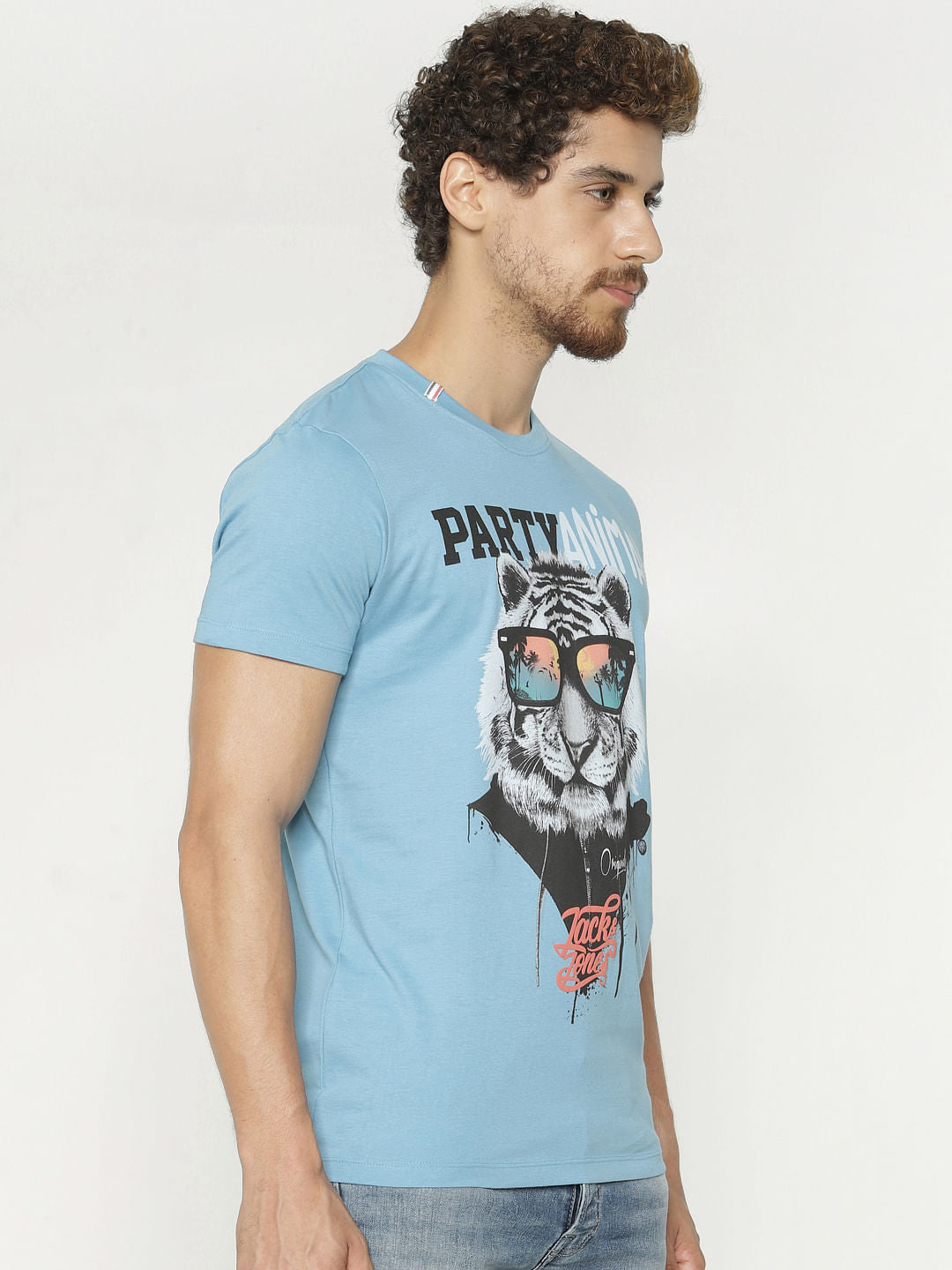 Blue Graphic Print Crew Neck T-Shirt