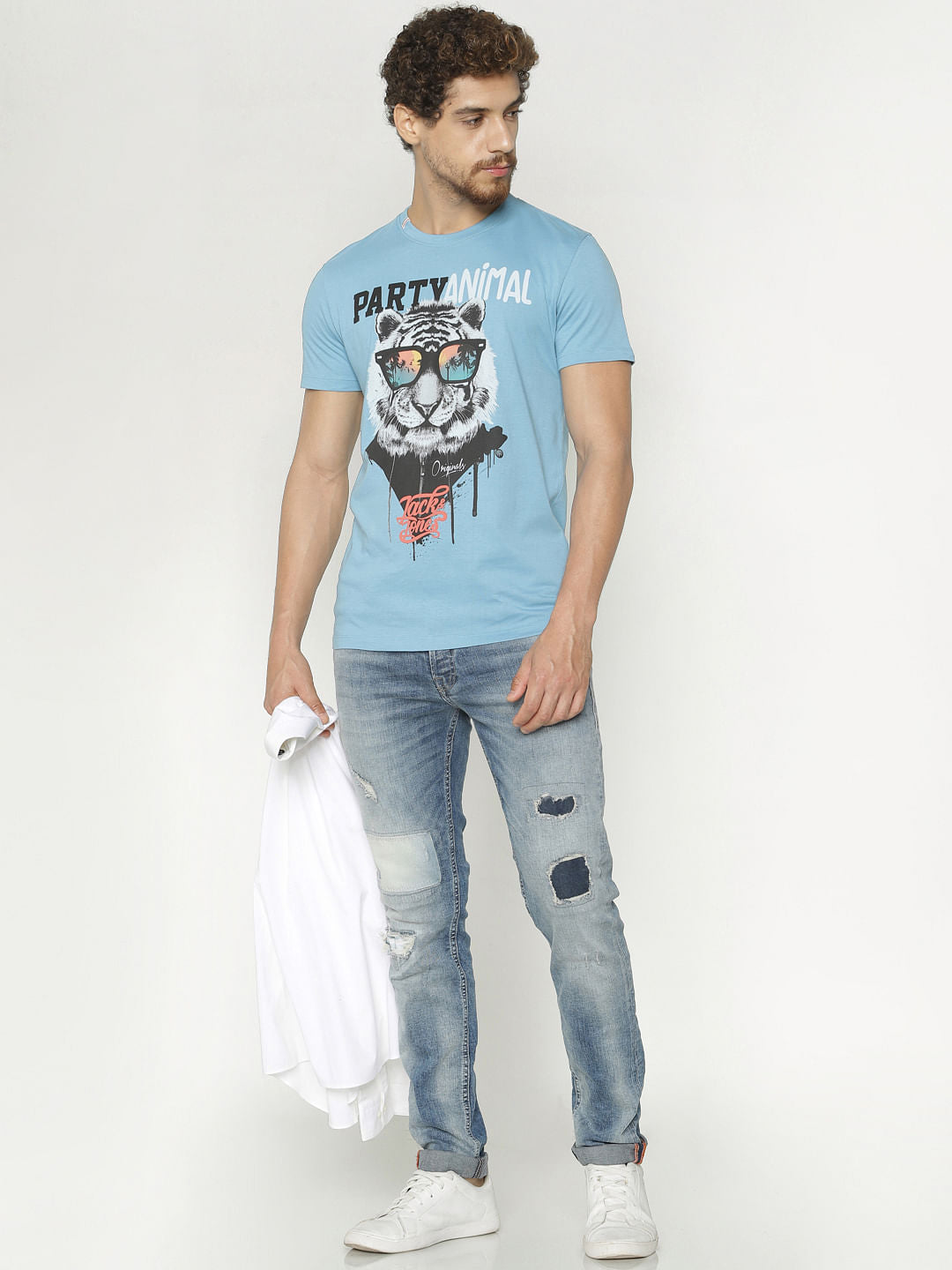 Blue Graphic Print Crew Neck T-Shirt