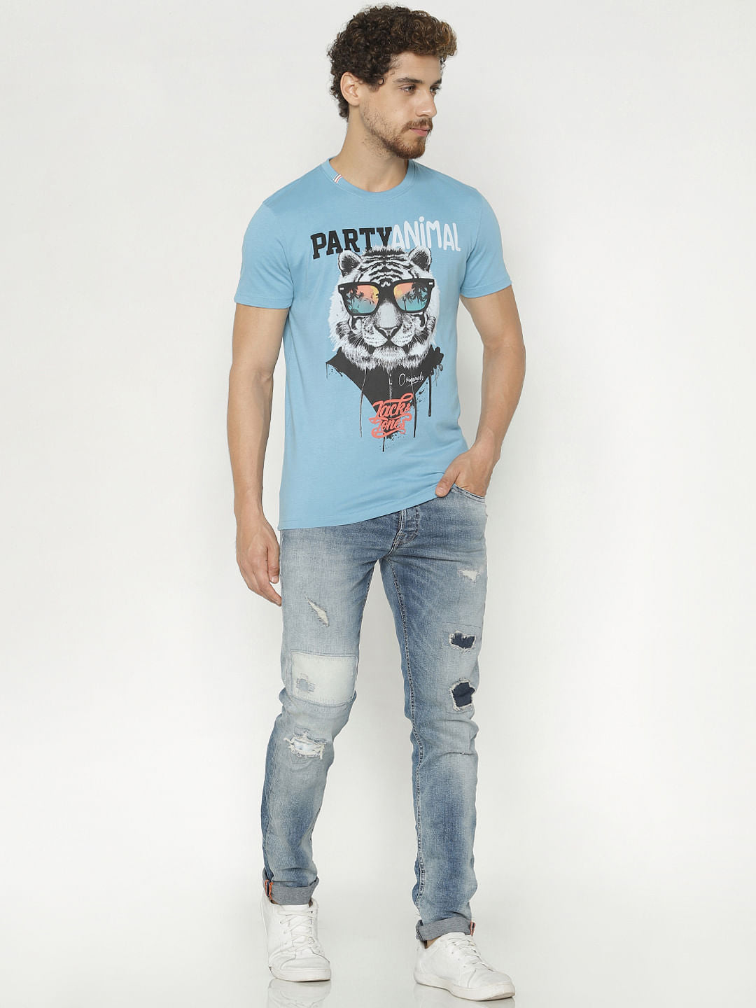 Blue Graphic Print Crew Neck T-Shirt