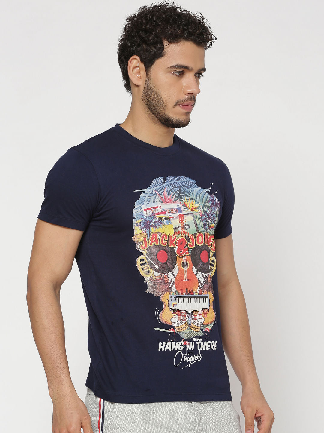 Navy Blue Graphic Print Crew Neck T-Shirt