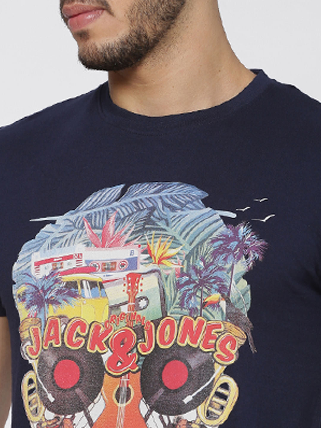 Navy Blue Graphic Print Crew Neck T-Shirt