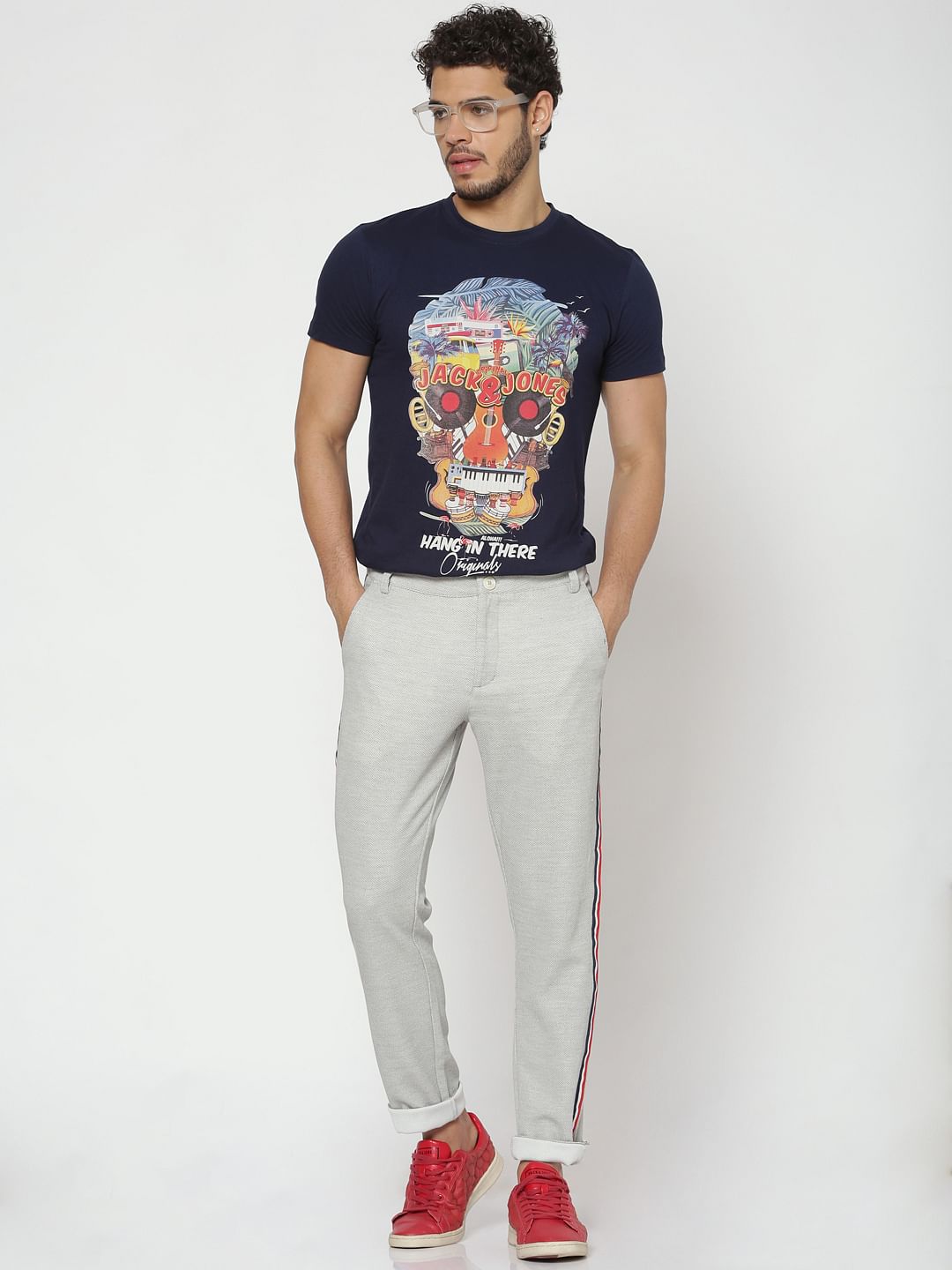 Navy Blue Graphic Print Crew Neck T-Shirt