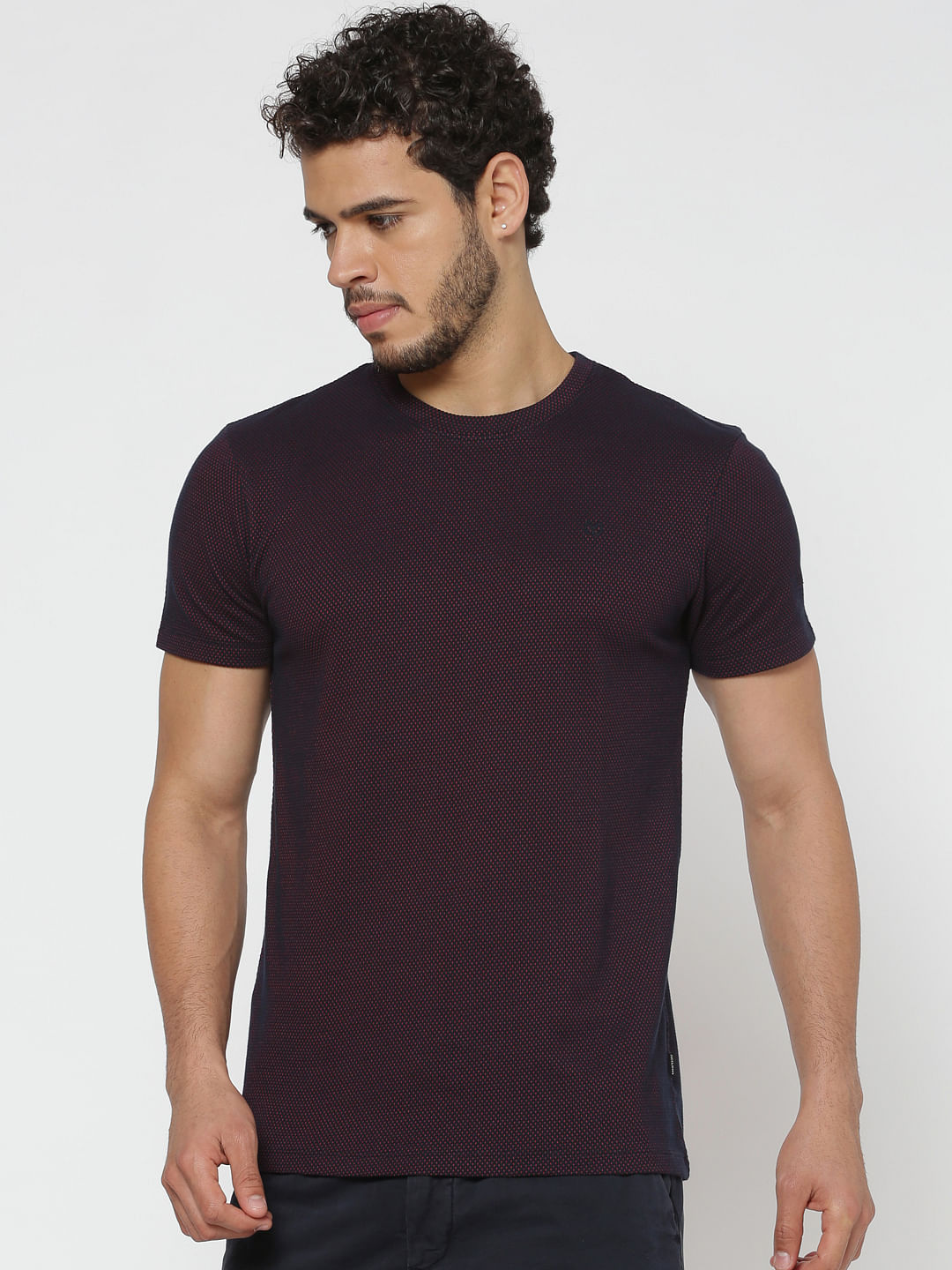 Burgundy Textured Crew Neck T-Shirt