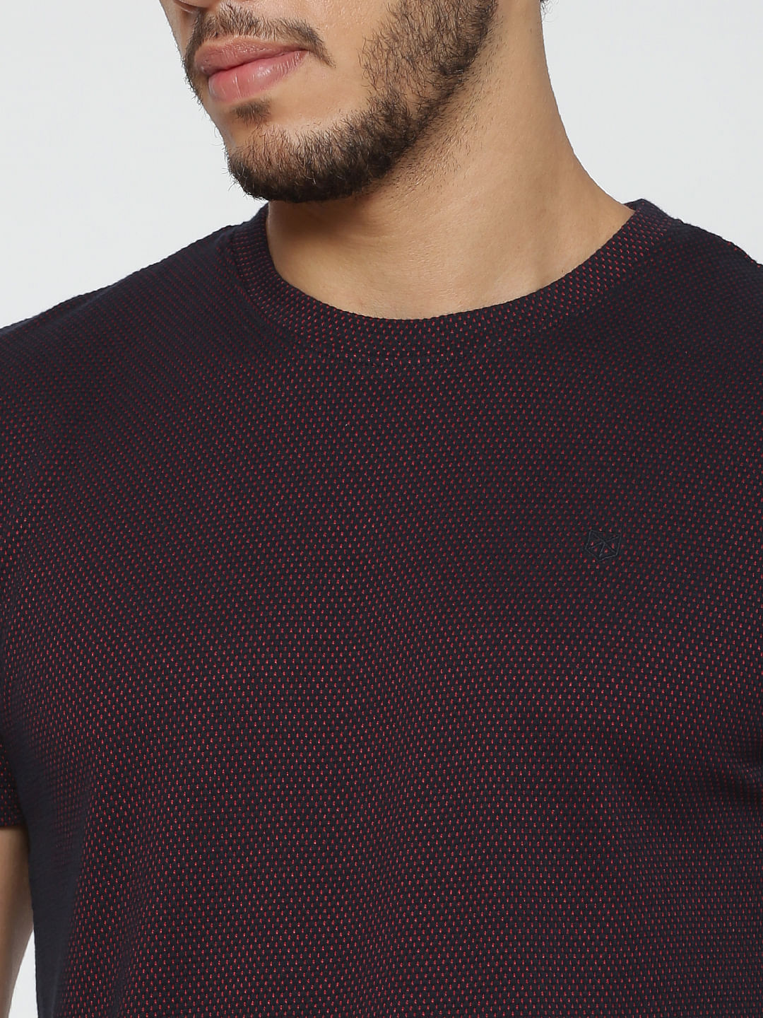 Burgundy Textured Crew Neck T-Shirt
