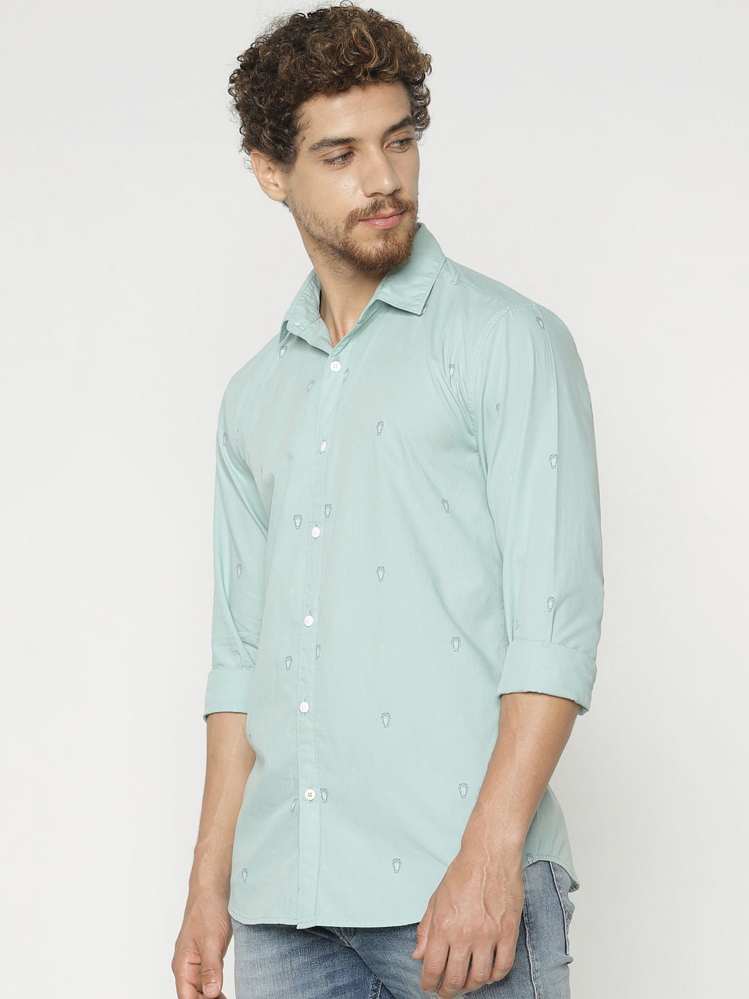 Blue Printed Full Sleeves Shirt