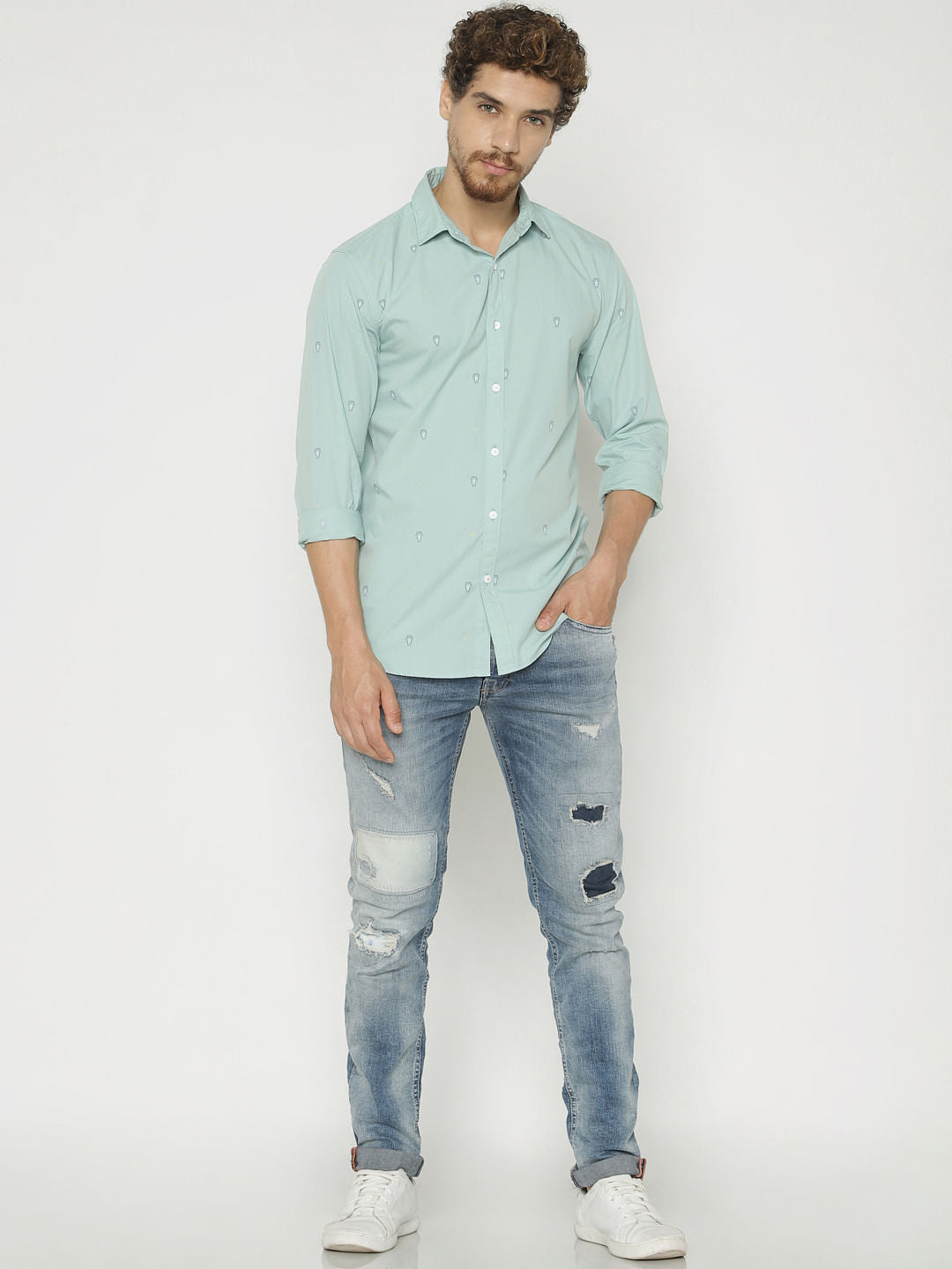 Blue Printed Full Sleeves Shirt