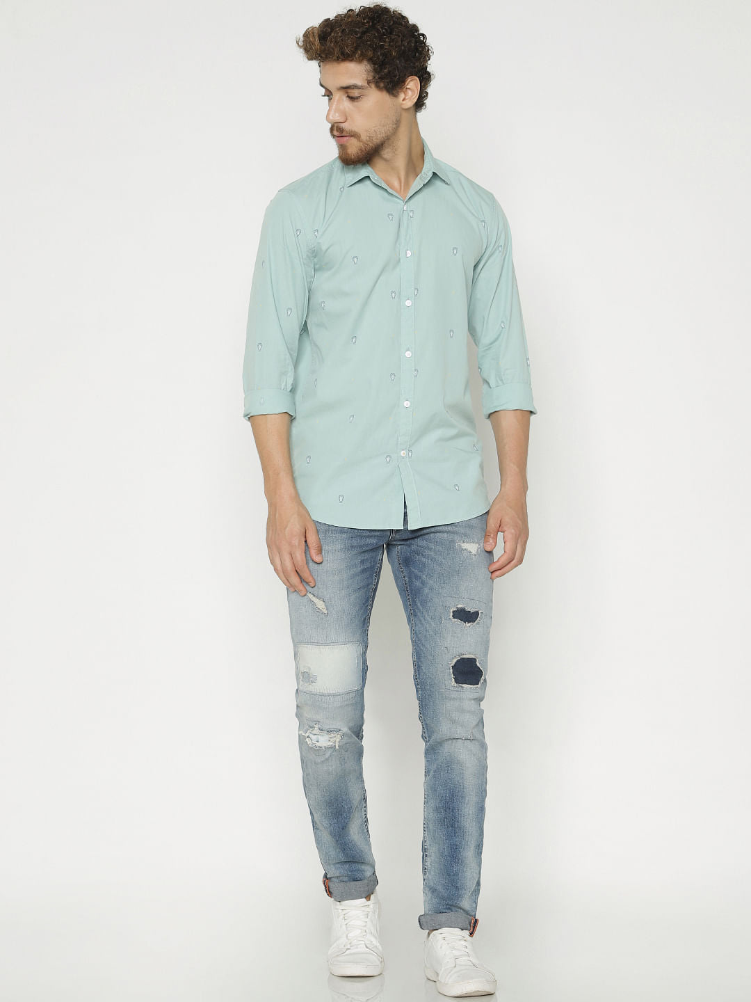 Blue Printed Full Sleeves Shirt