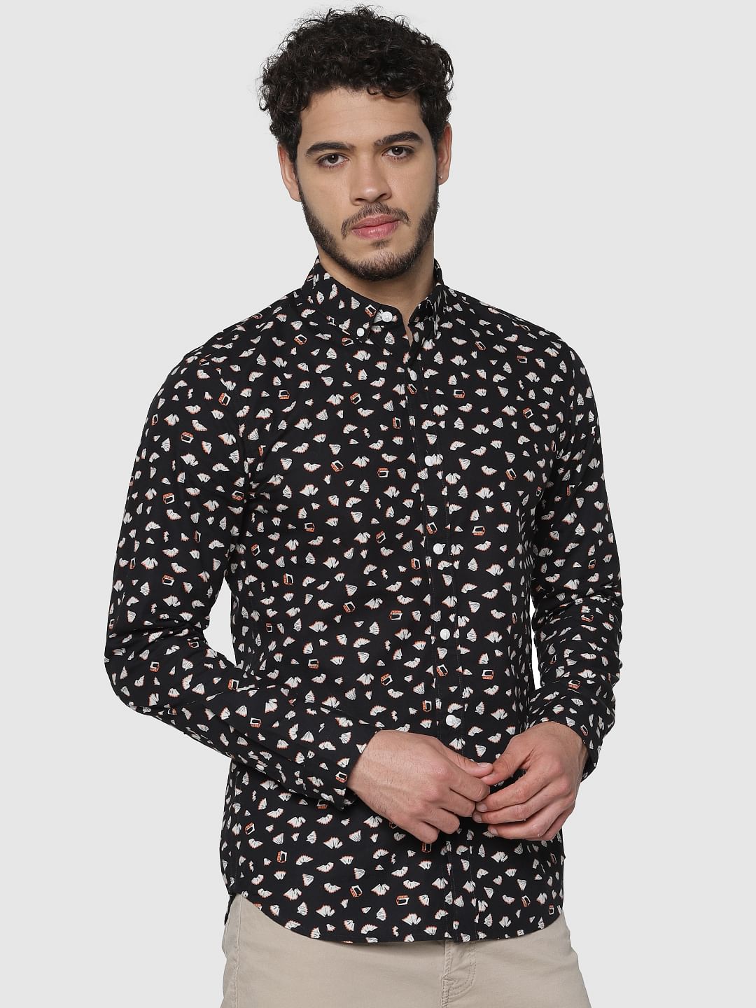 Black All Over Printed Full Sleeves Shirt