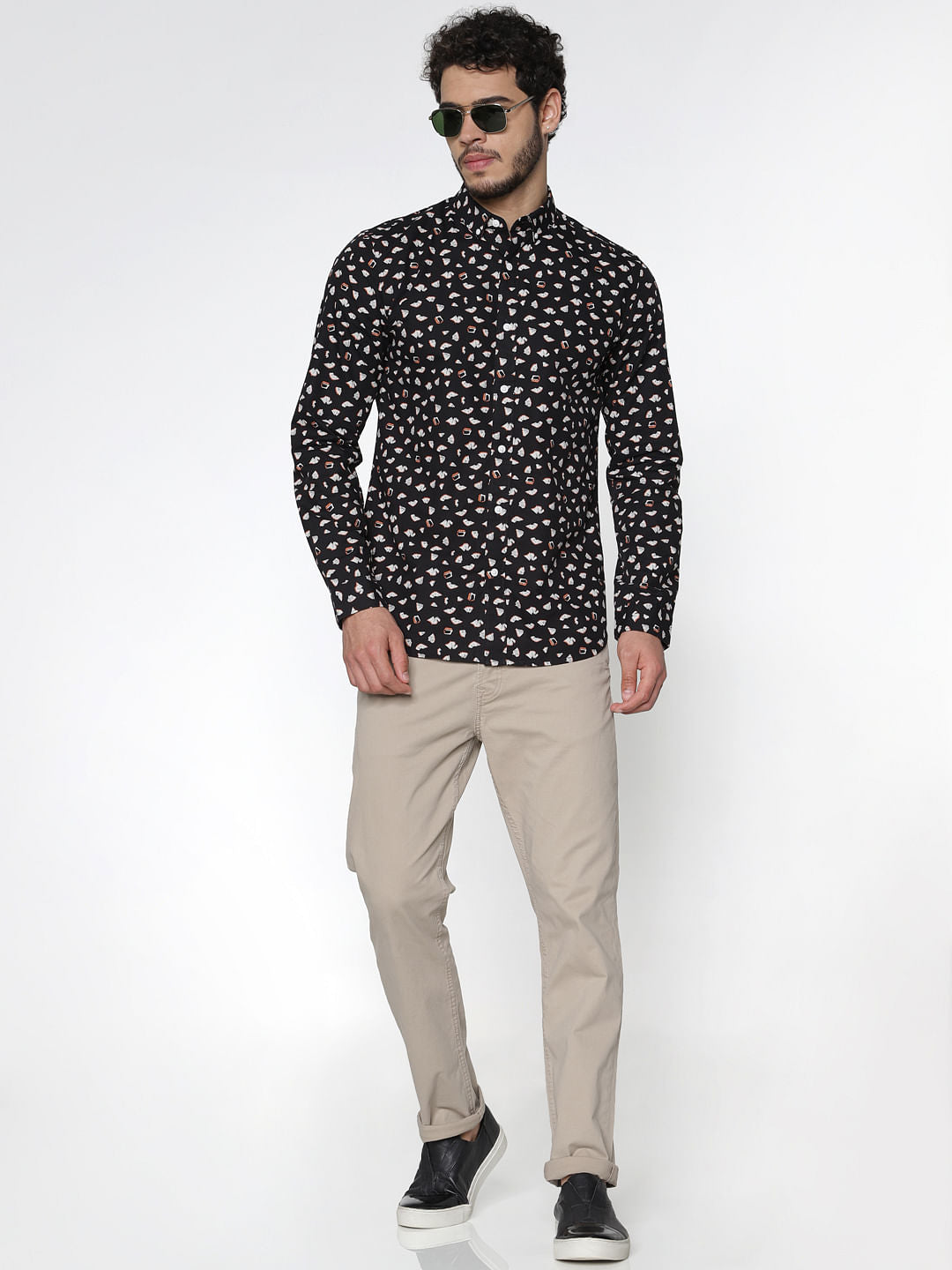 Black All Over Printed Full Sleeves Shirt