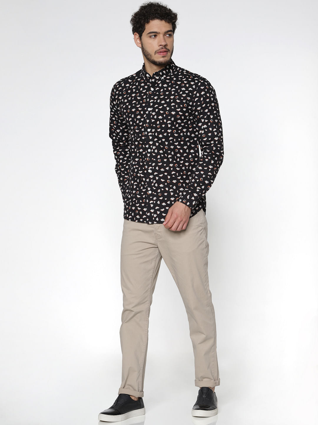 Black All Over Printed Full Sleeves Shirt