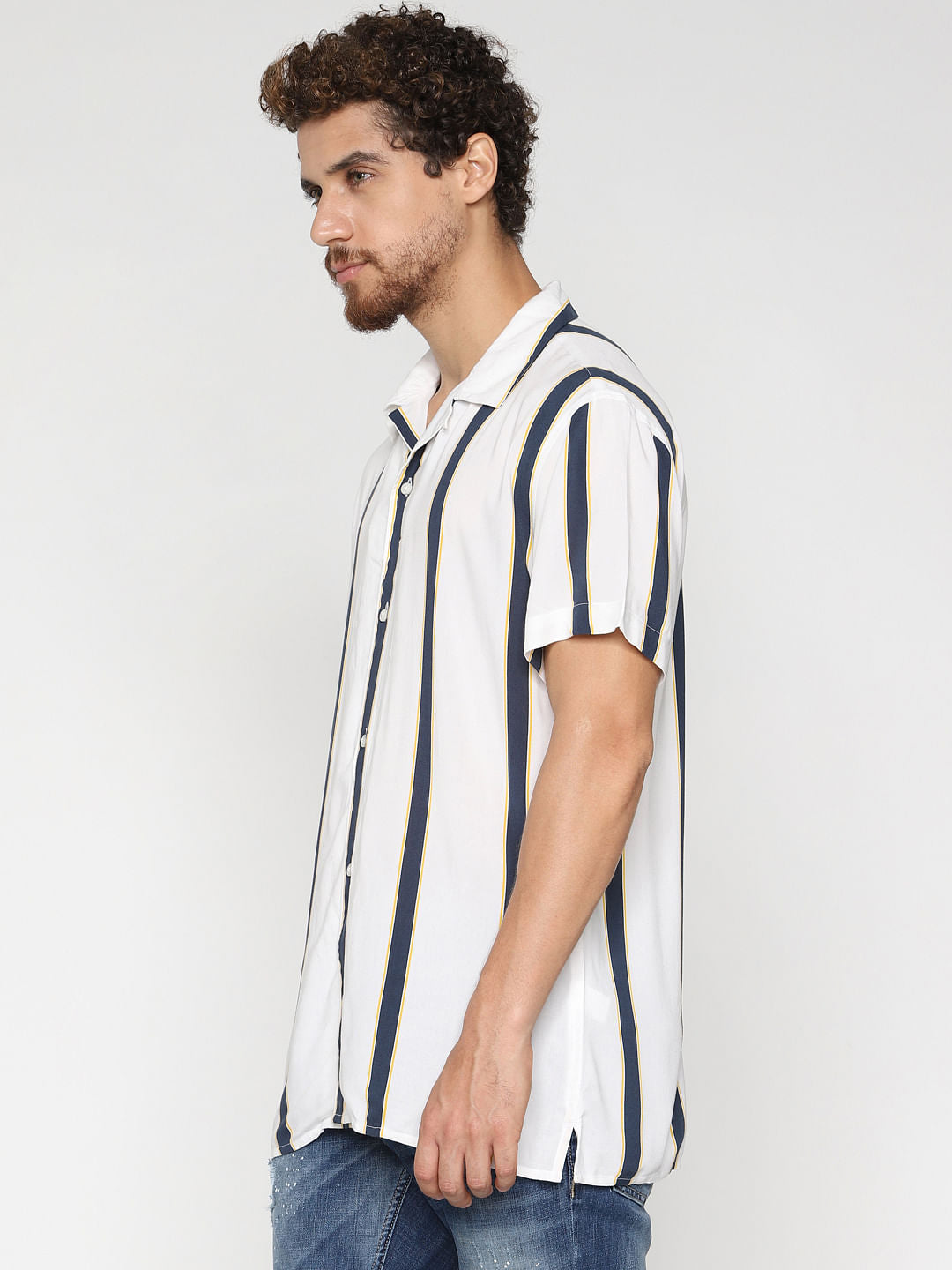 White Striped Short Sleeves Shirt