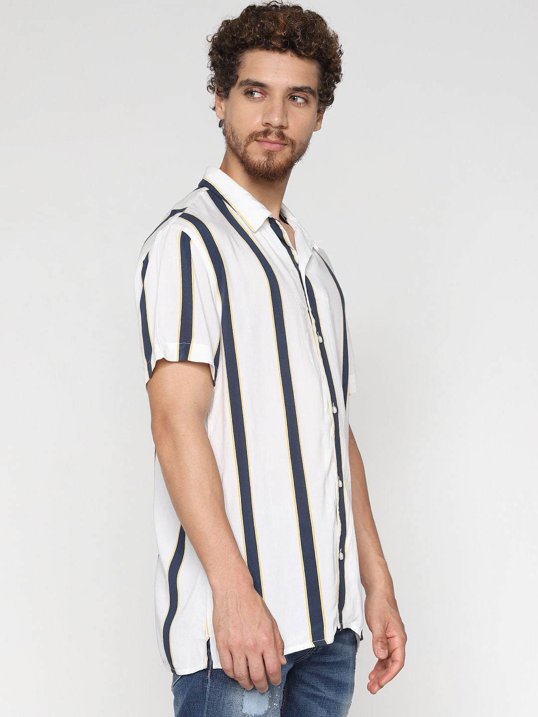 White Striped Short Sleeves Shirt