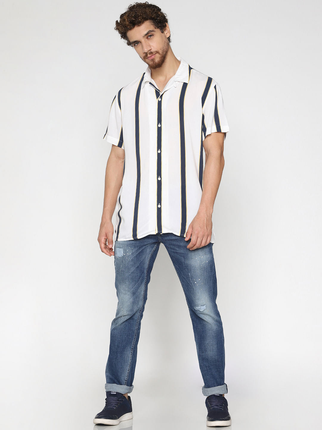 White Striped Short Sleeves Shirt