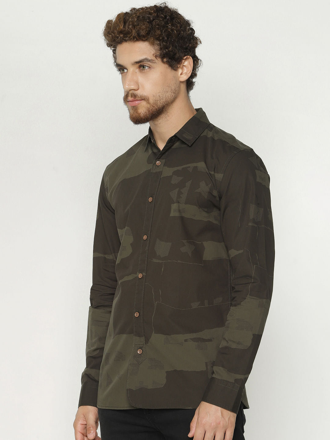 Green Camo Print Full Sleeves Shirt
