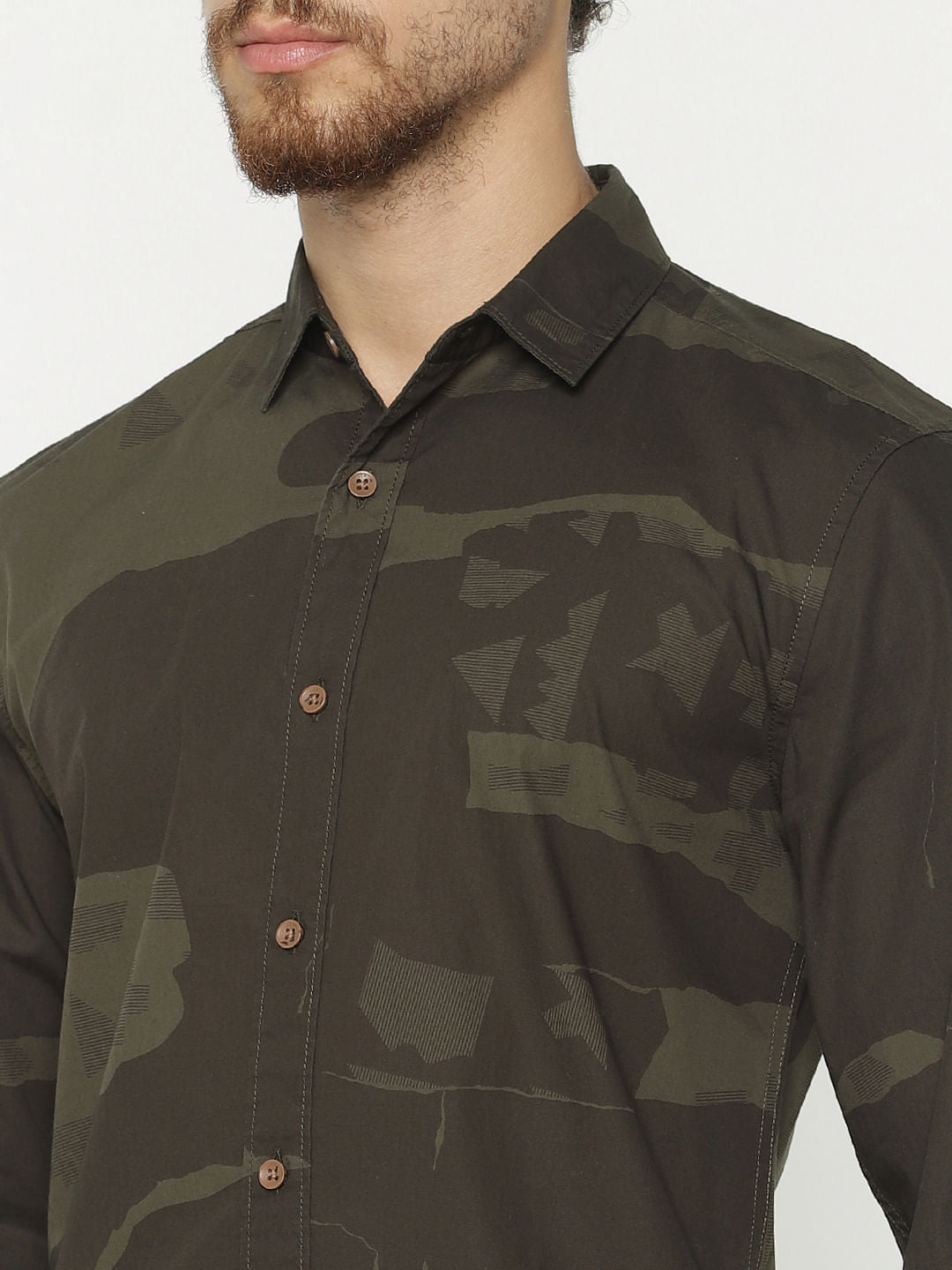 Green Camo Print Full Sleeves Shirt