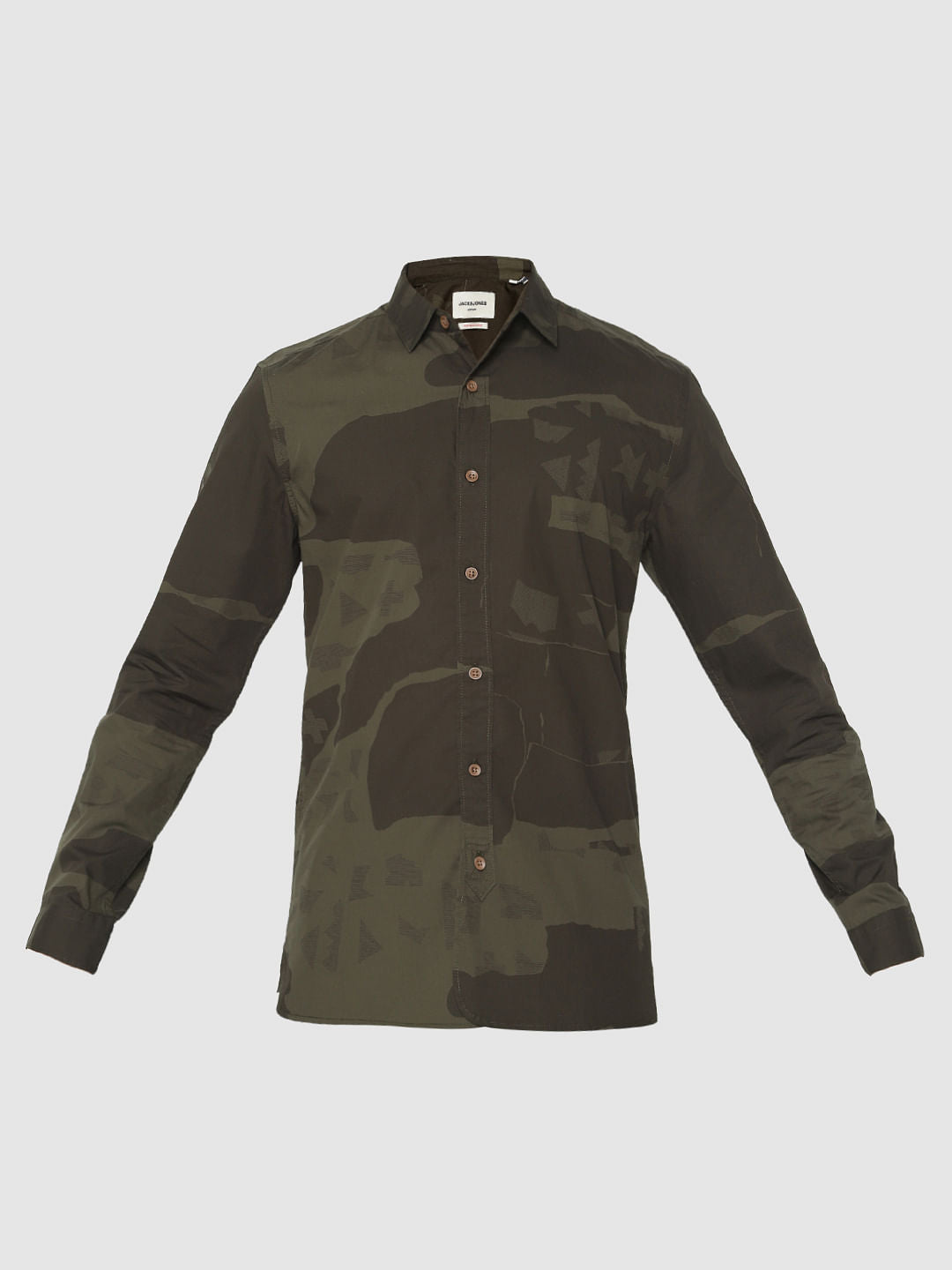 Green Camo Print Full Sleeves Shirt