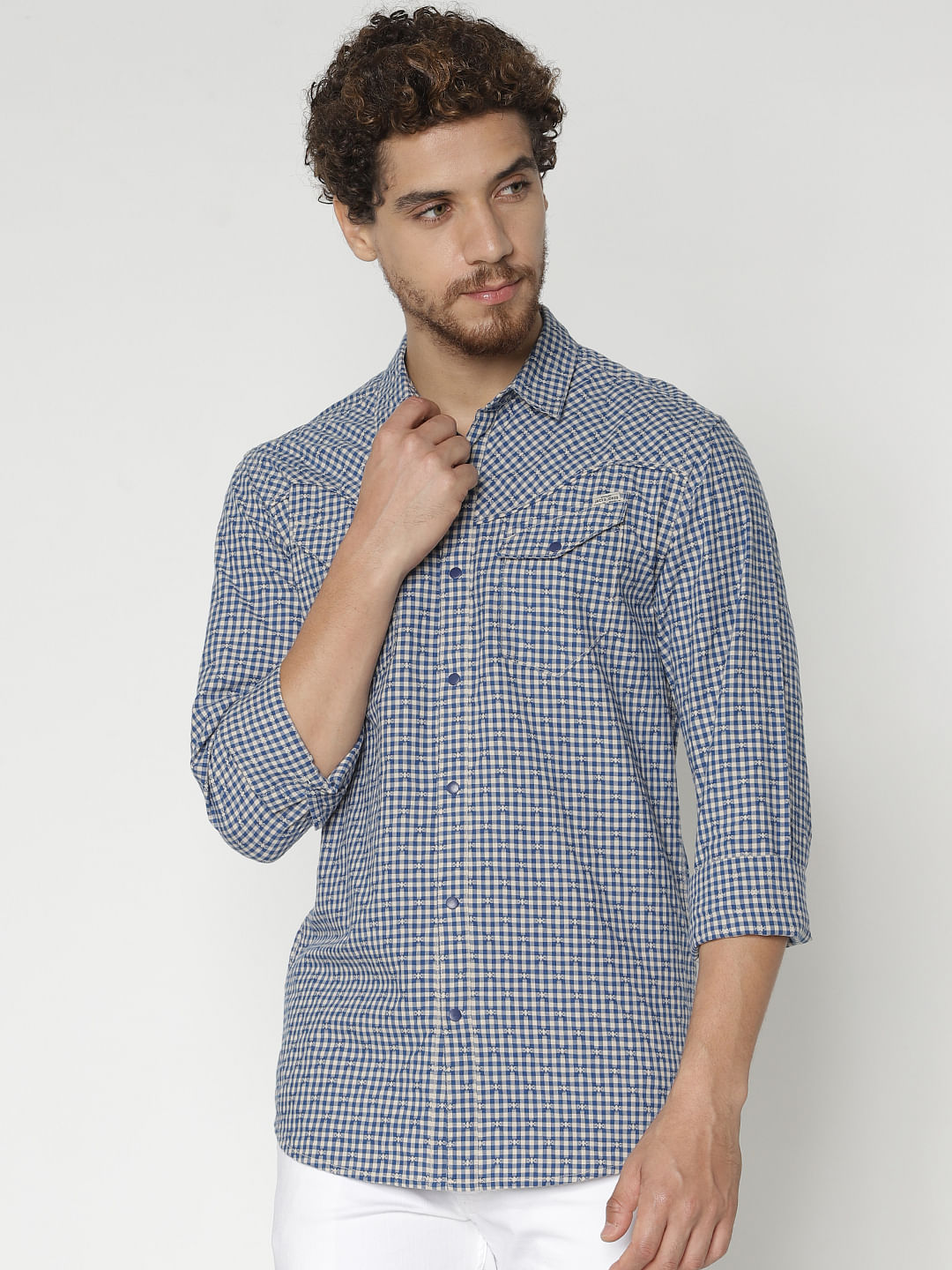 Blue Check Full Sleeves Shirt - S