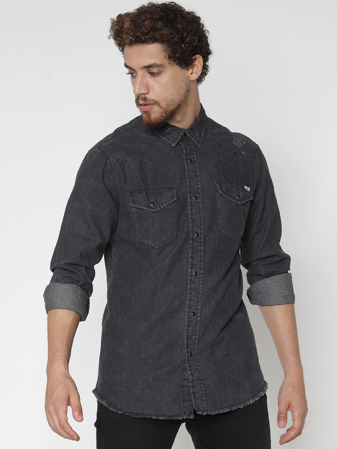 Black Denim Full Sleeves Shirt - S