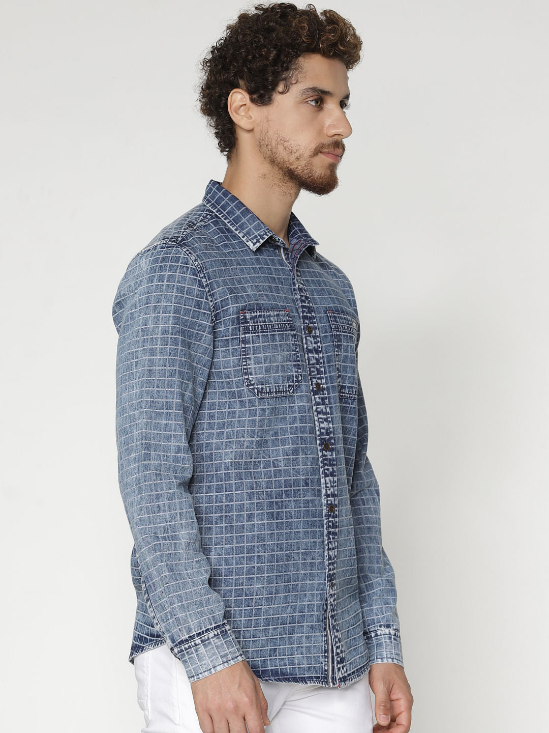 Blue Check Denim Full Sleeves Shirt