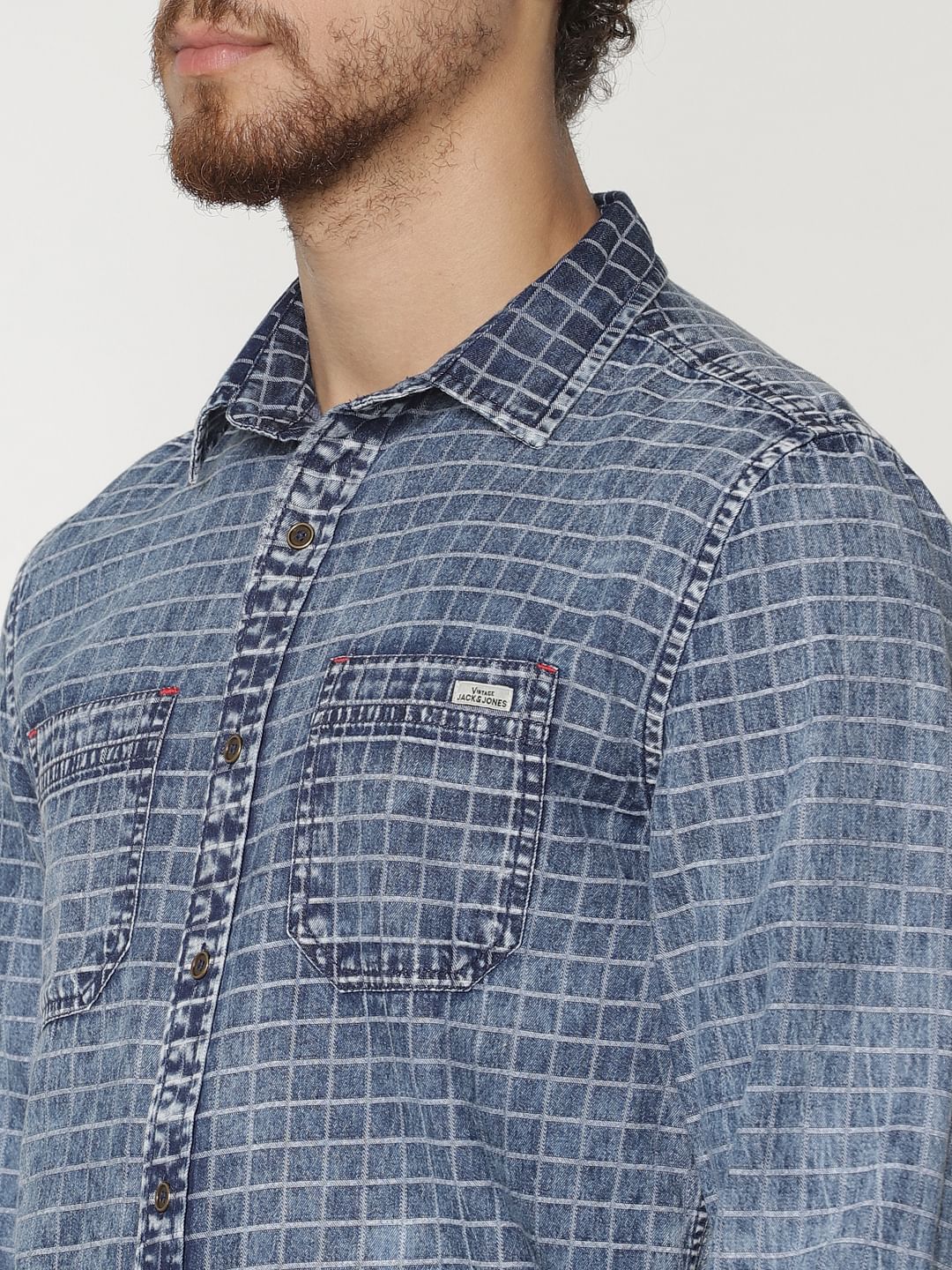 Blue Check Denim Full Sleeves Shirt