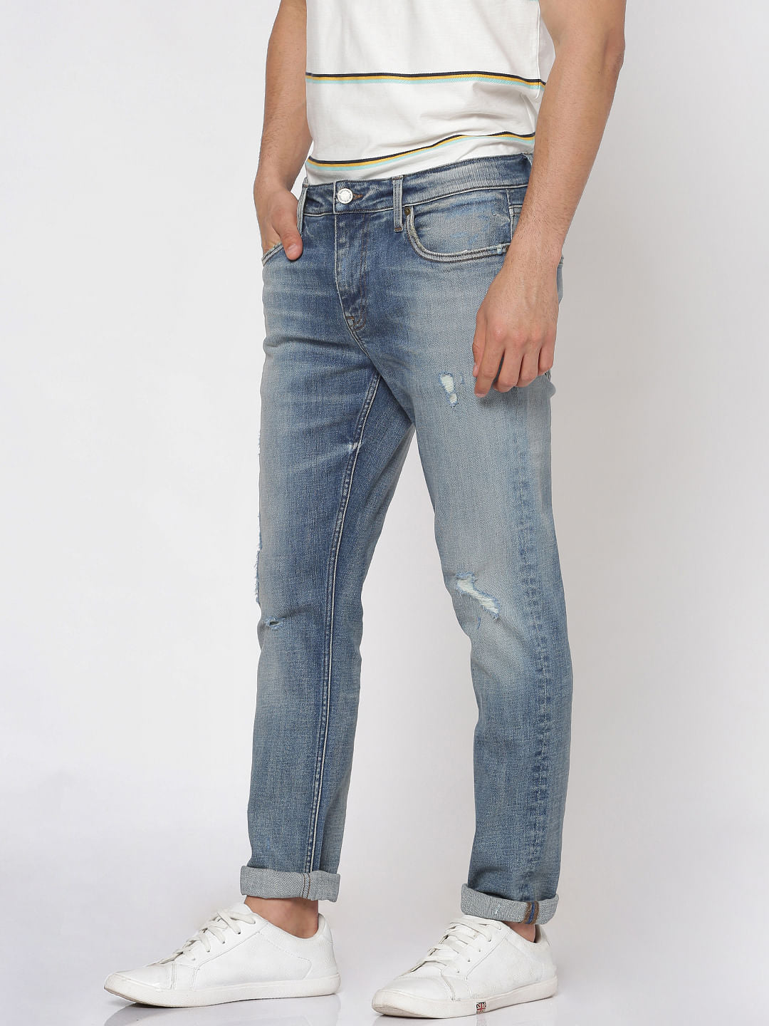 Light Blue Faded Distressed Liam Slim Fit Jeans