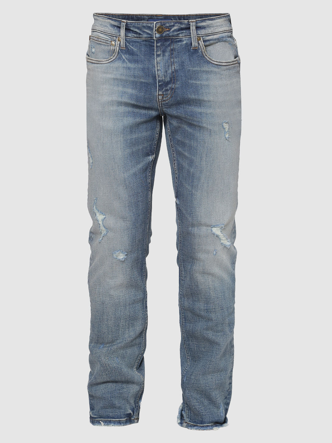 Light Blue Faded Distressed Liam Slim Fit Jeans