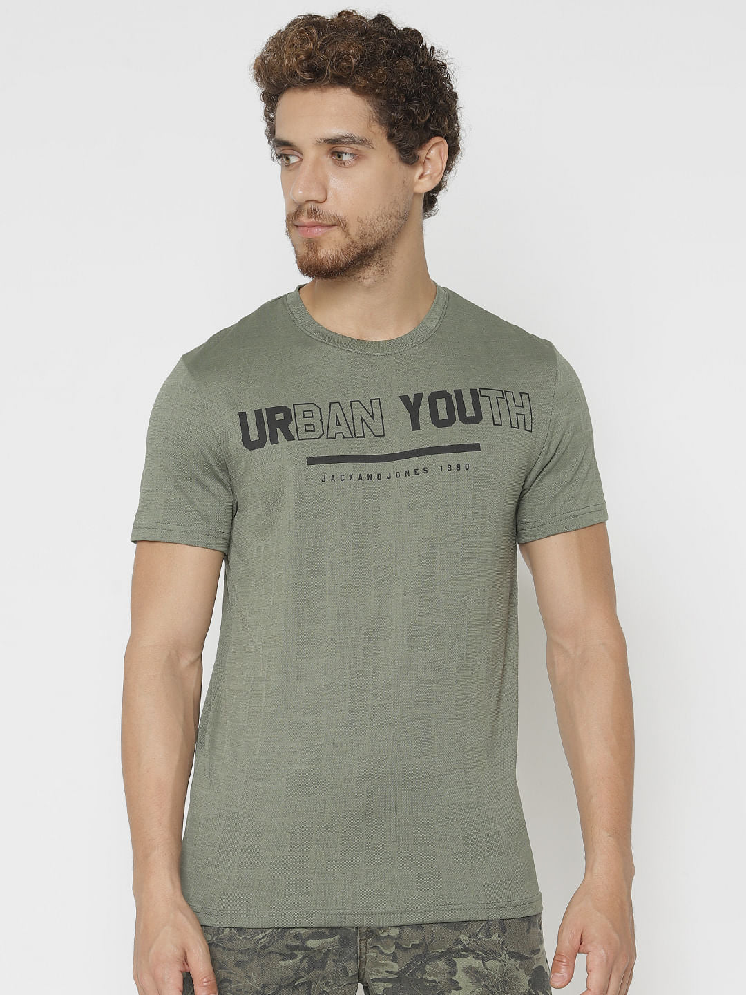 Green Text Print Crew Neck T-Shirt - S