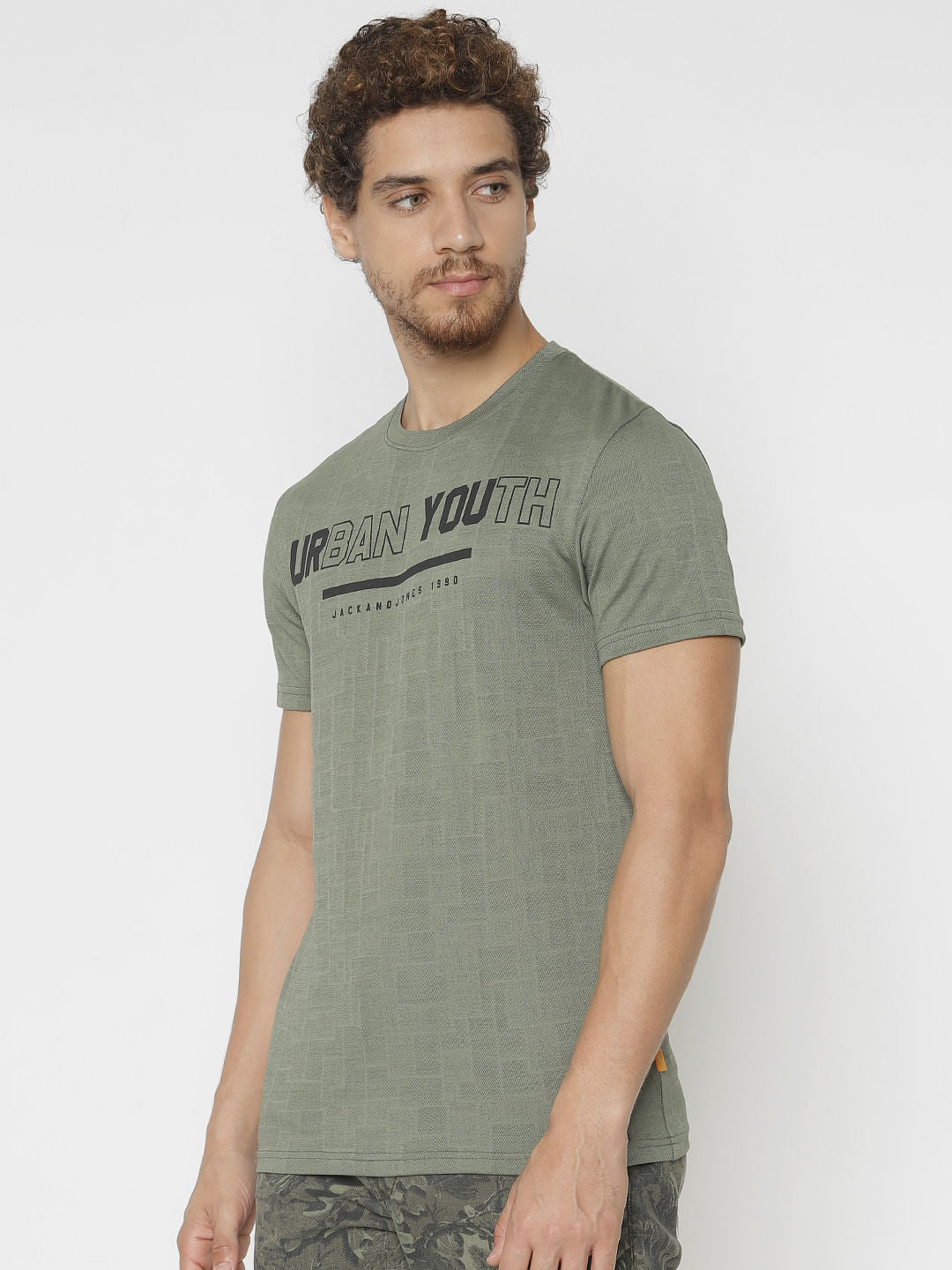 Green Text Print Crew Neck T-Shirt