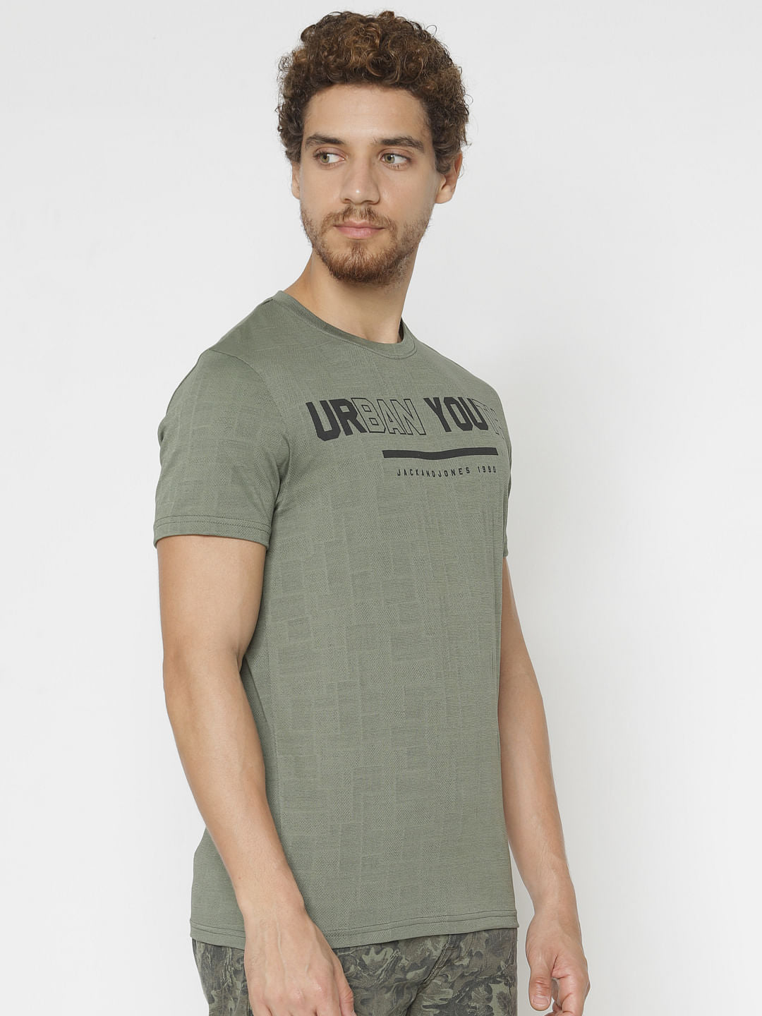 Green Text Print Crew Neck T-Shirt