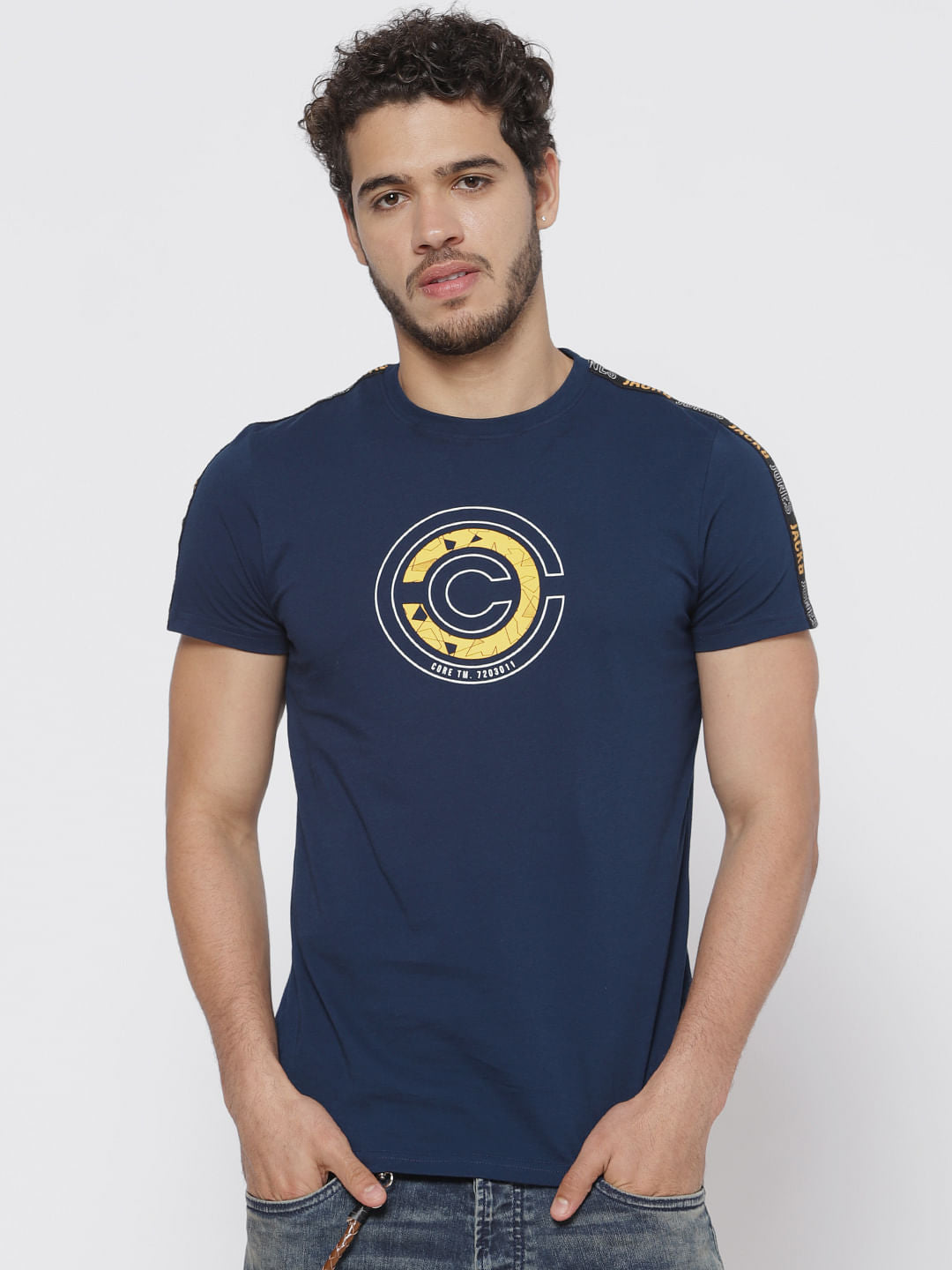 Blue Tape Detail Crew Neck T-Shirt - S