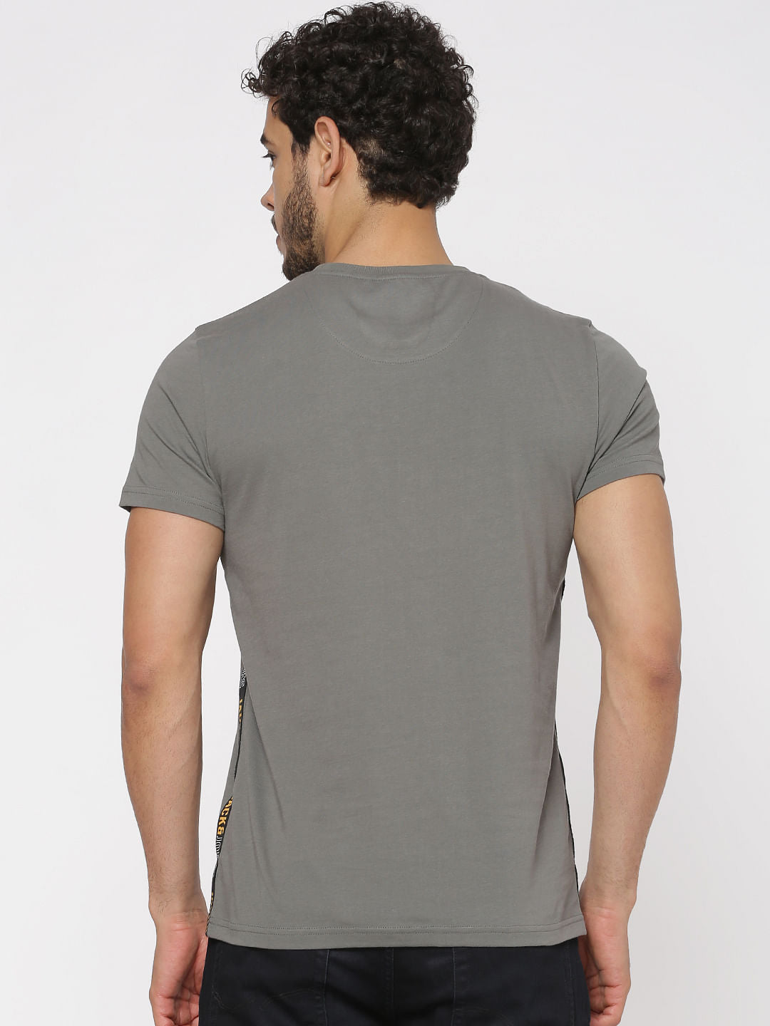 Grey Graphic Print Slim Fit Crew Neck T-Shirts