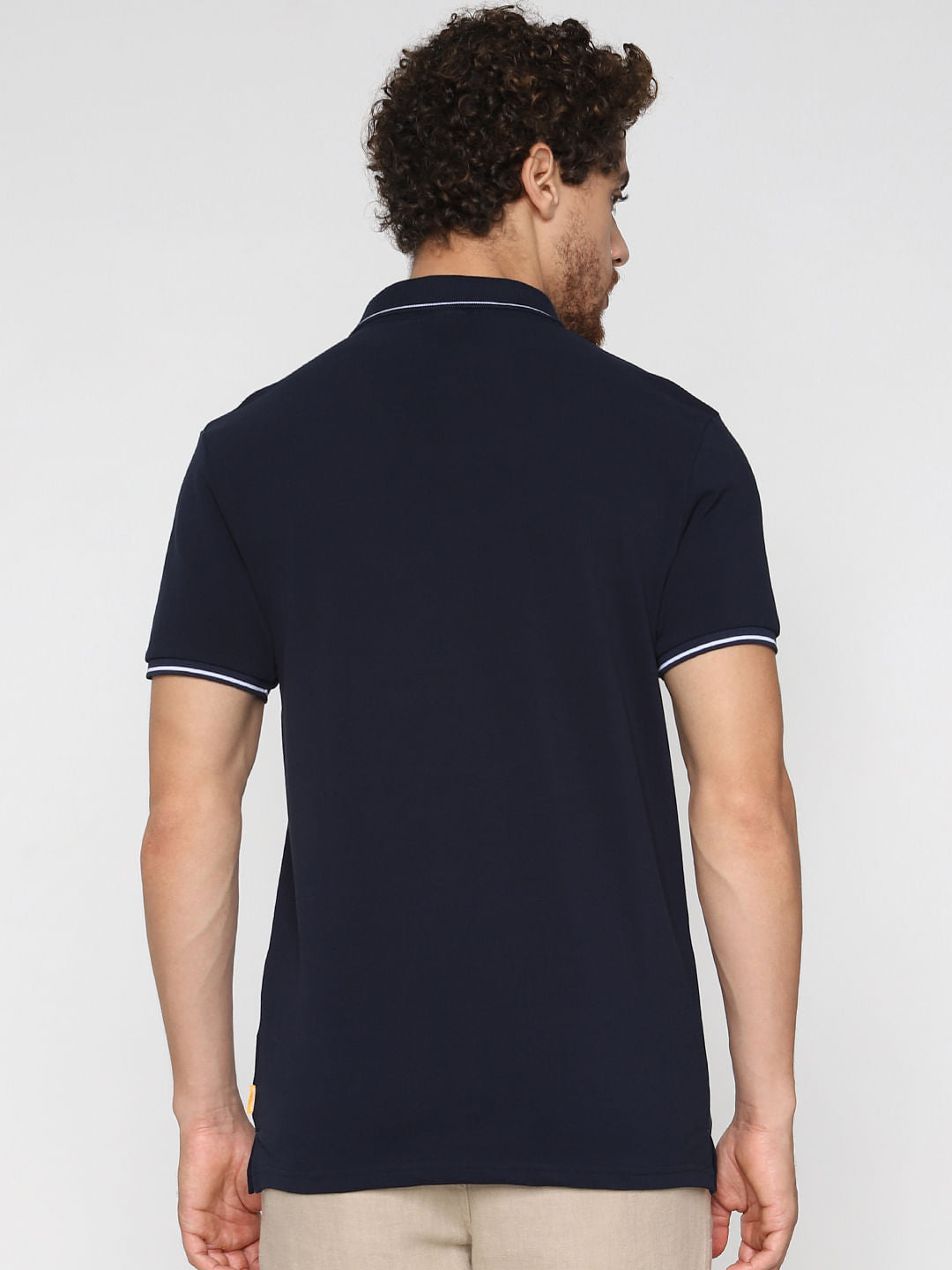 Navy Blue Printed Polo Neck T-Shirt