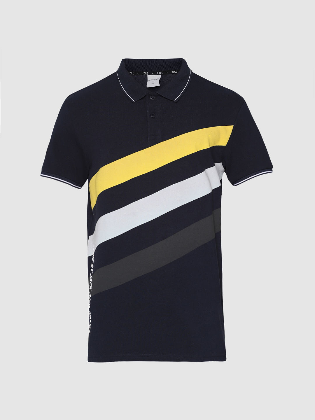 Navy Blue Printed Polo Neck T-Shirt