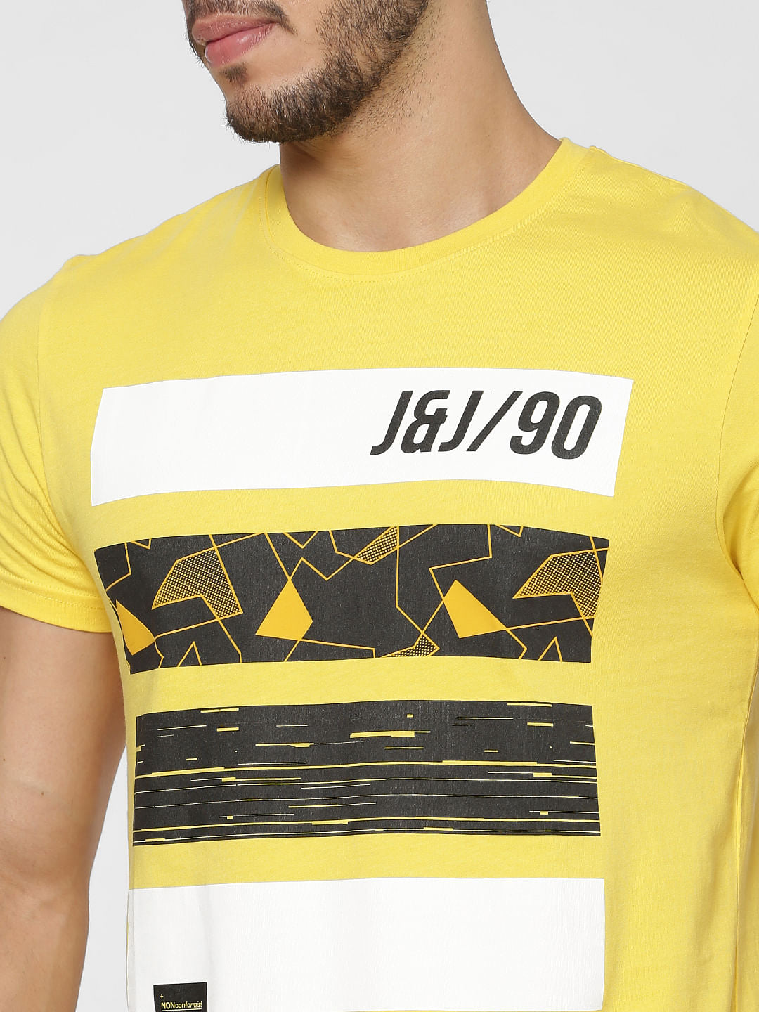 Yellow Graphic Print Slim Fit Crew Neck T-Shirt