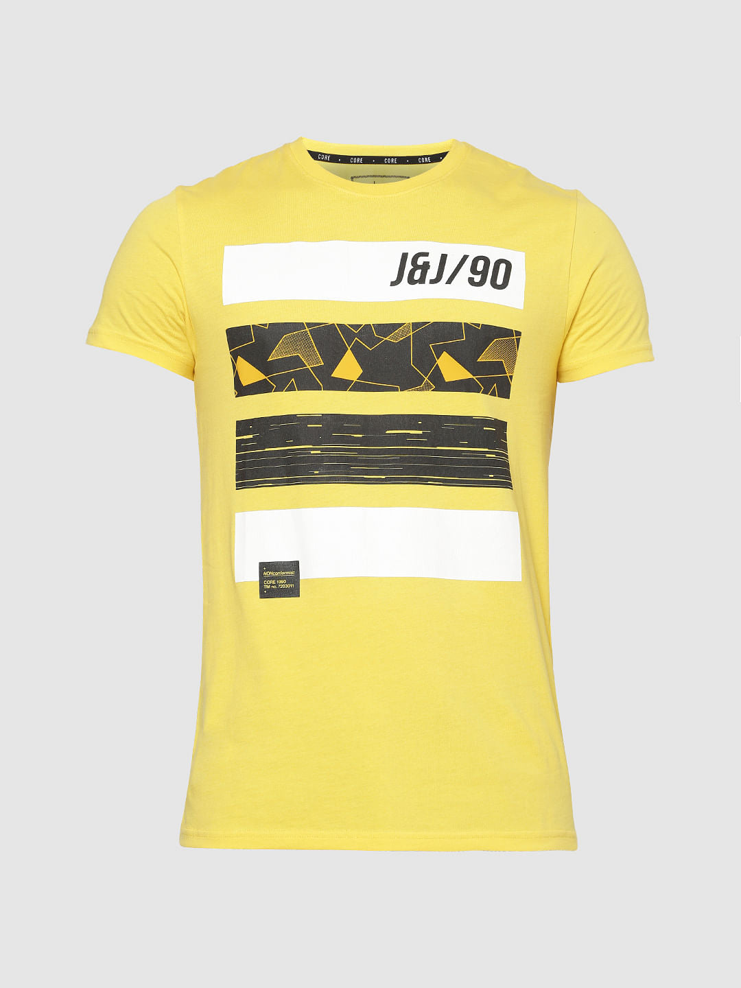 Yellow Graphic Print Slim Fit Crew Neck T-Shirt