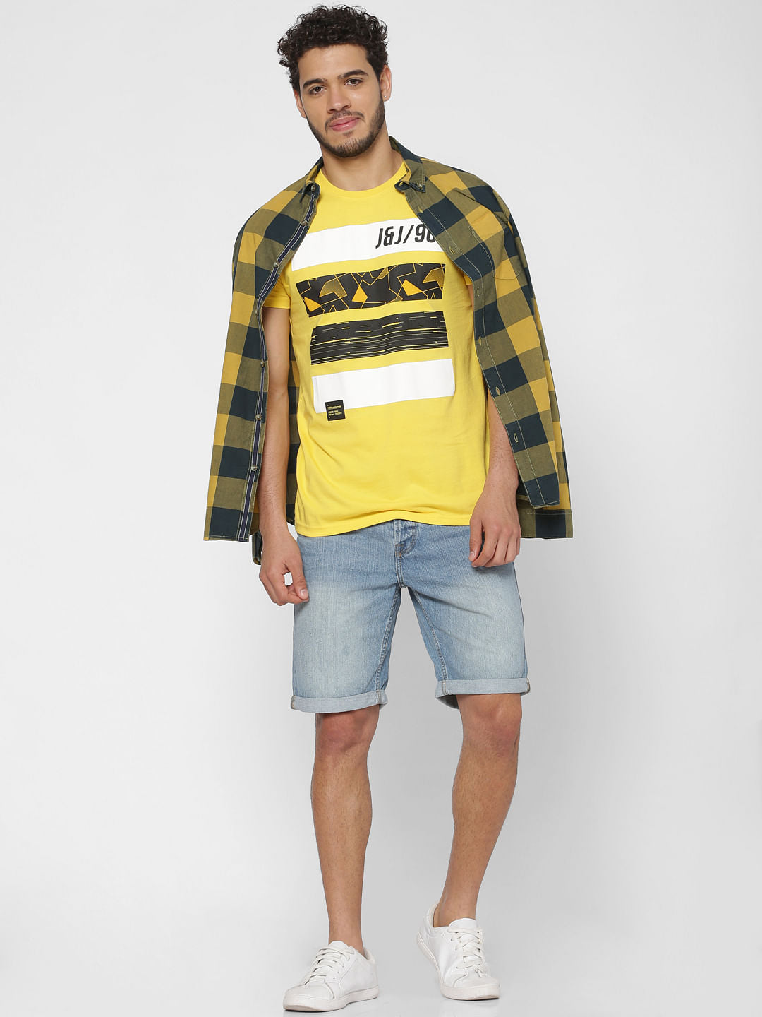 Yellow Graphic Print Slim Fit Crew Neck T-Shirt