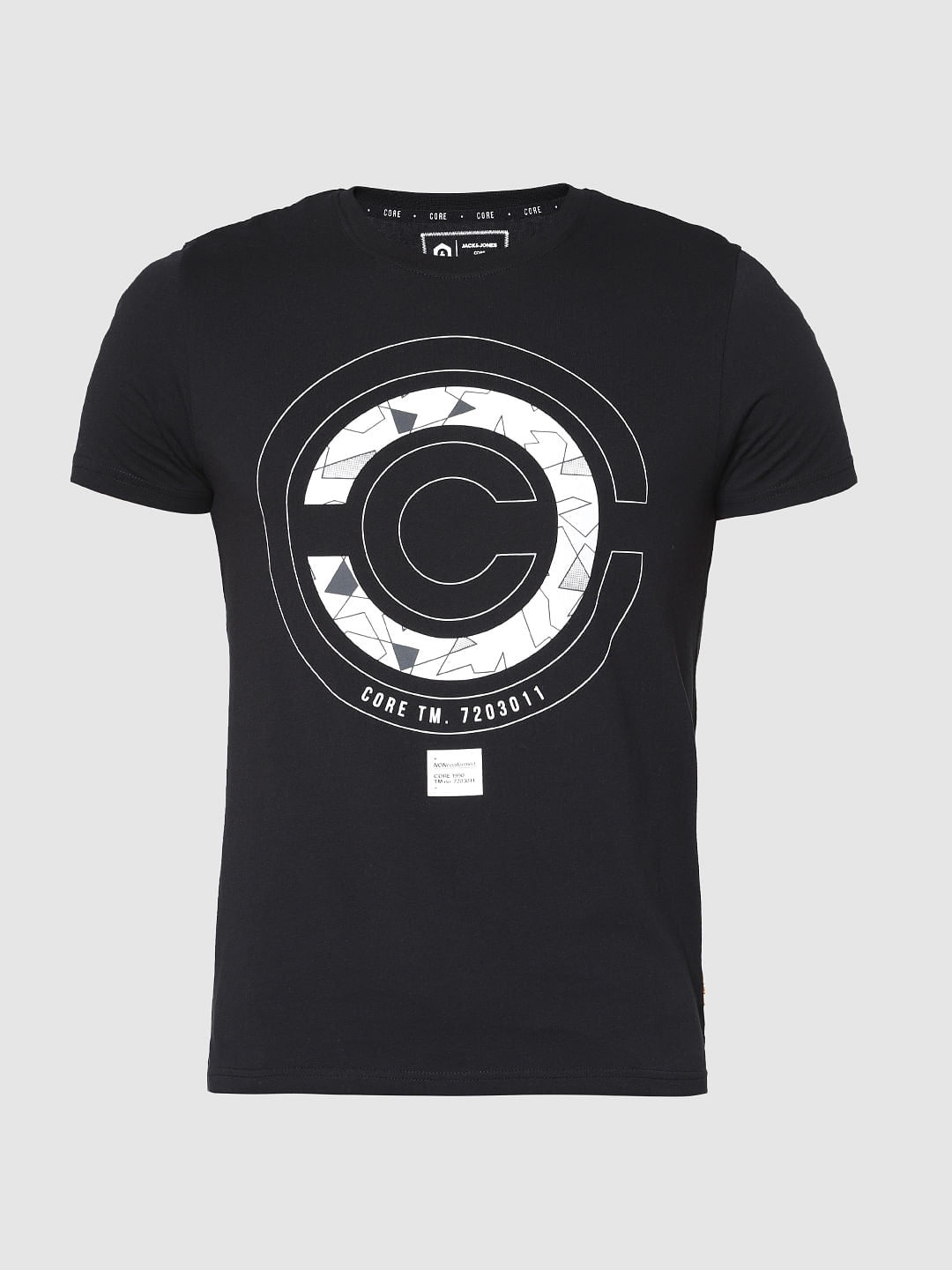 Black Printed Slim Fit Crew Neck T-Shirt