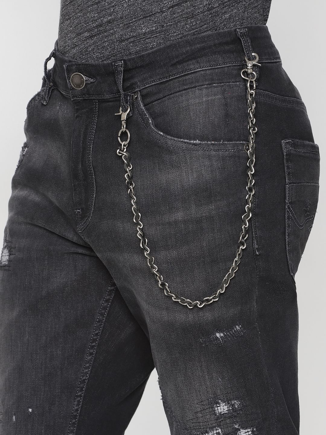 Dark Grey Low Rise Distressed Skinny Jeans
