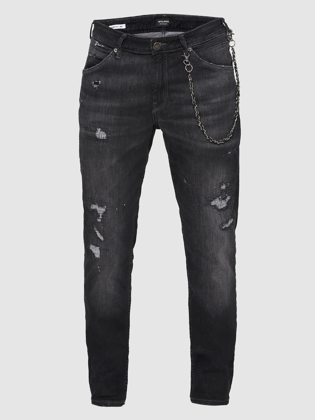 Dark Grey Low Rise Distressed Skinny Jeans