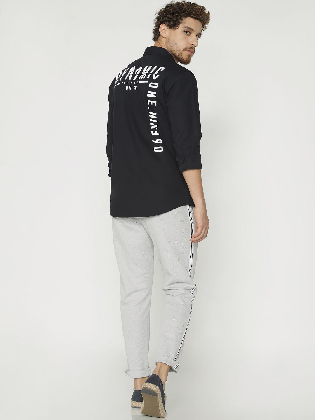 Black Printed Slim Fit Full Sleeves Shirt