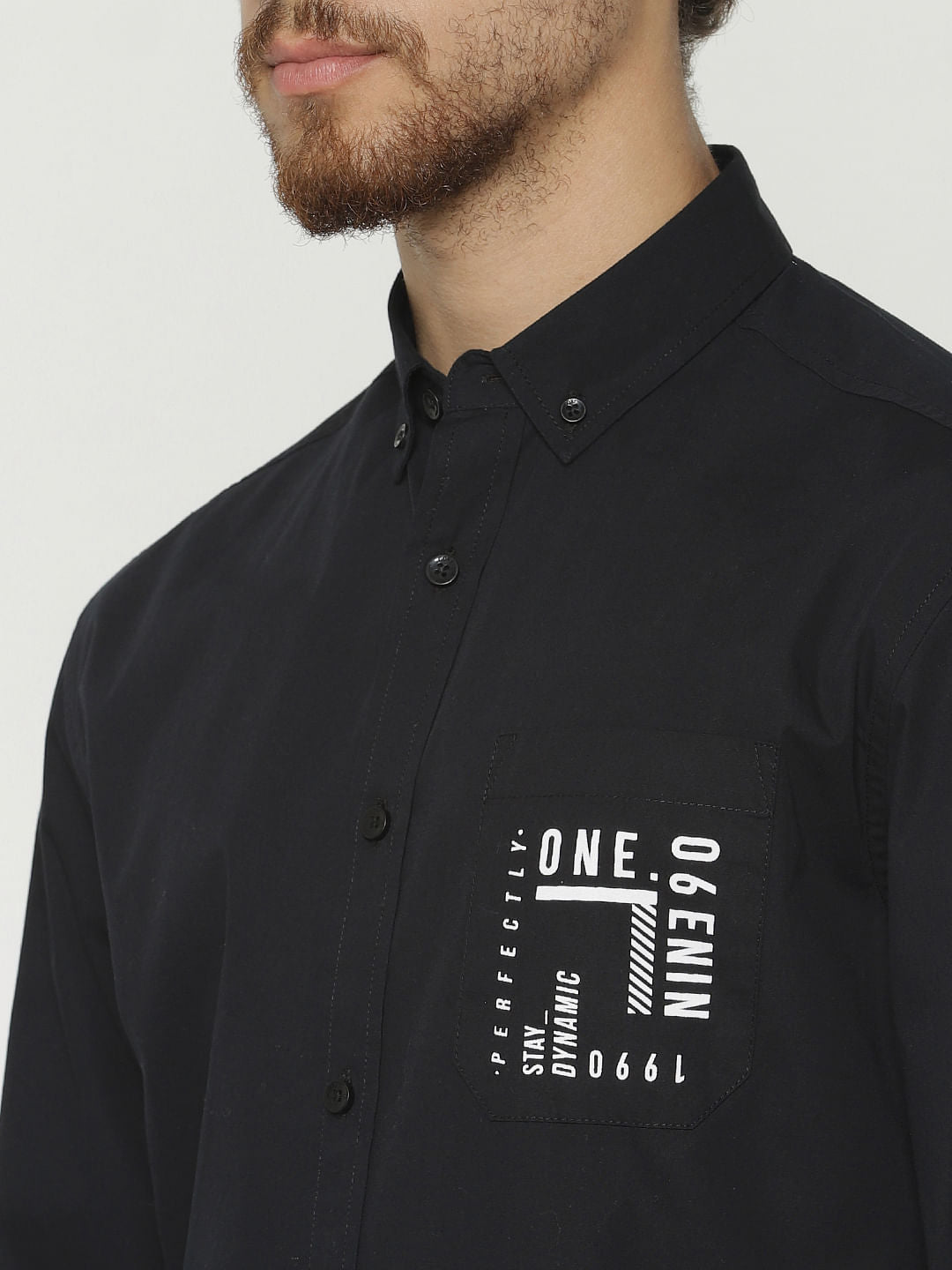 Black Printed Slim Fit Full Sleeves Shirt