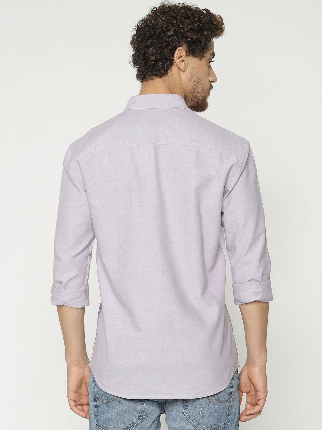 White Colour Blocked Slim Fit Full Sleeves Shirt