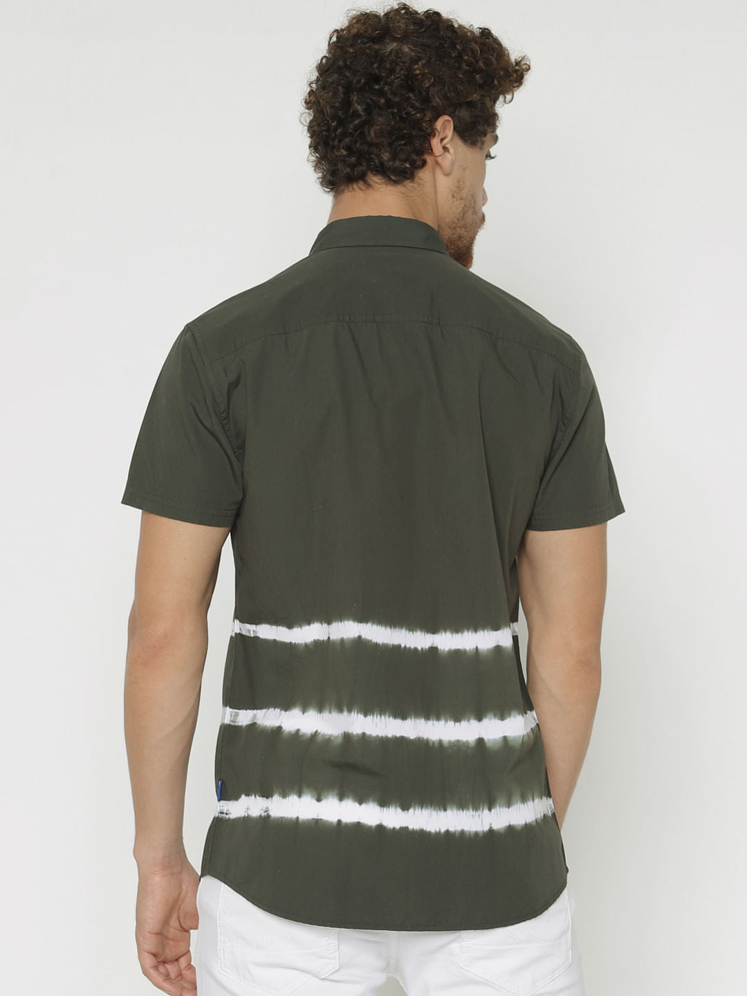 Green Printed Slim Fit Short Sleeves Shirt