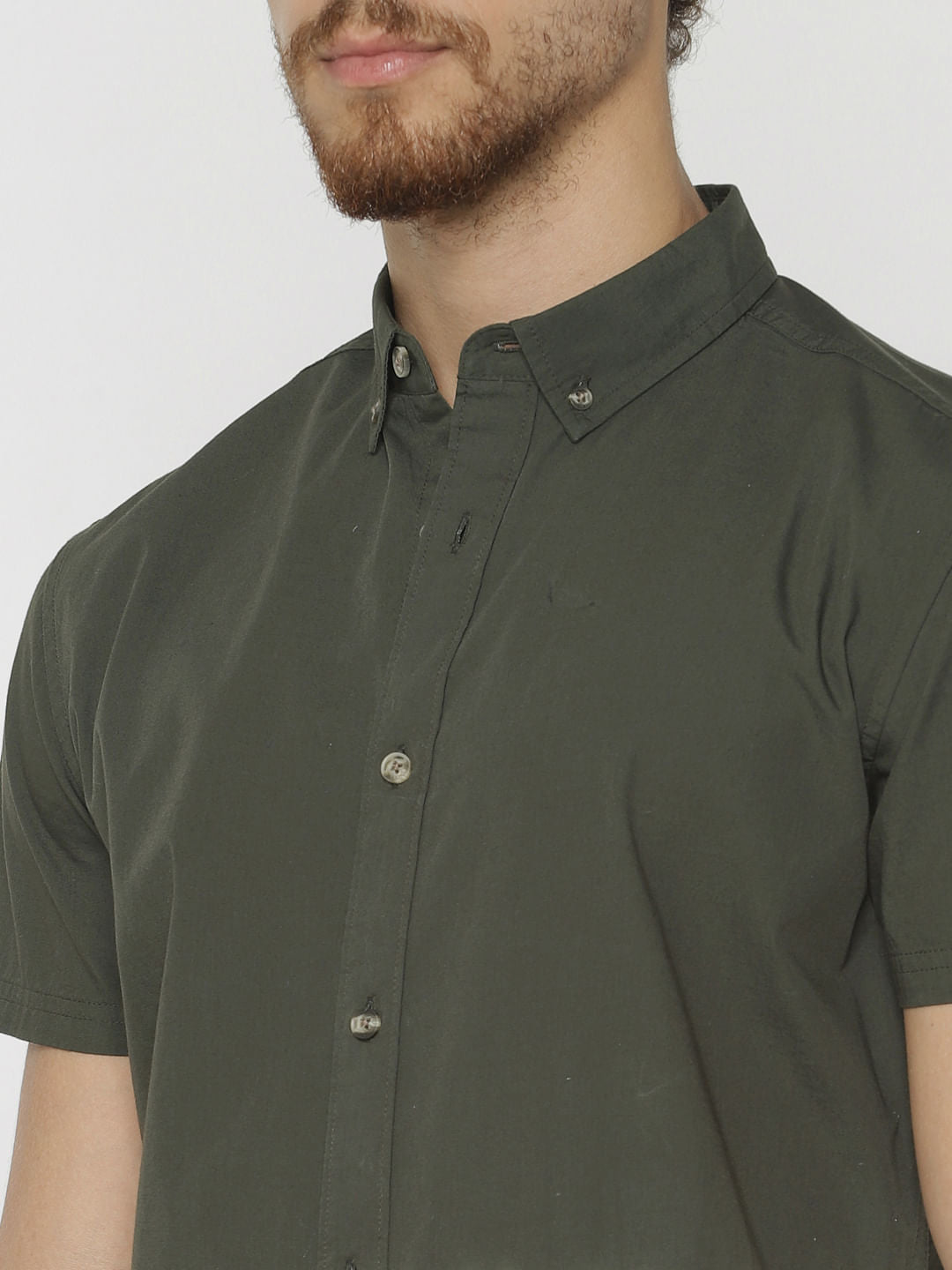 Green Printed Slim Fit Short Sleeves Shirt