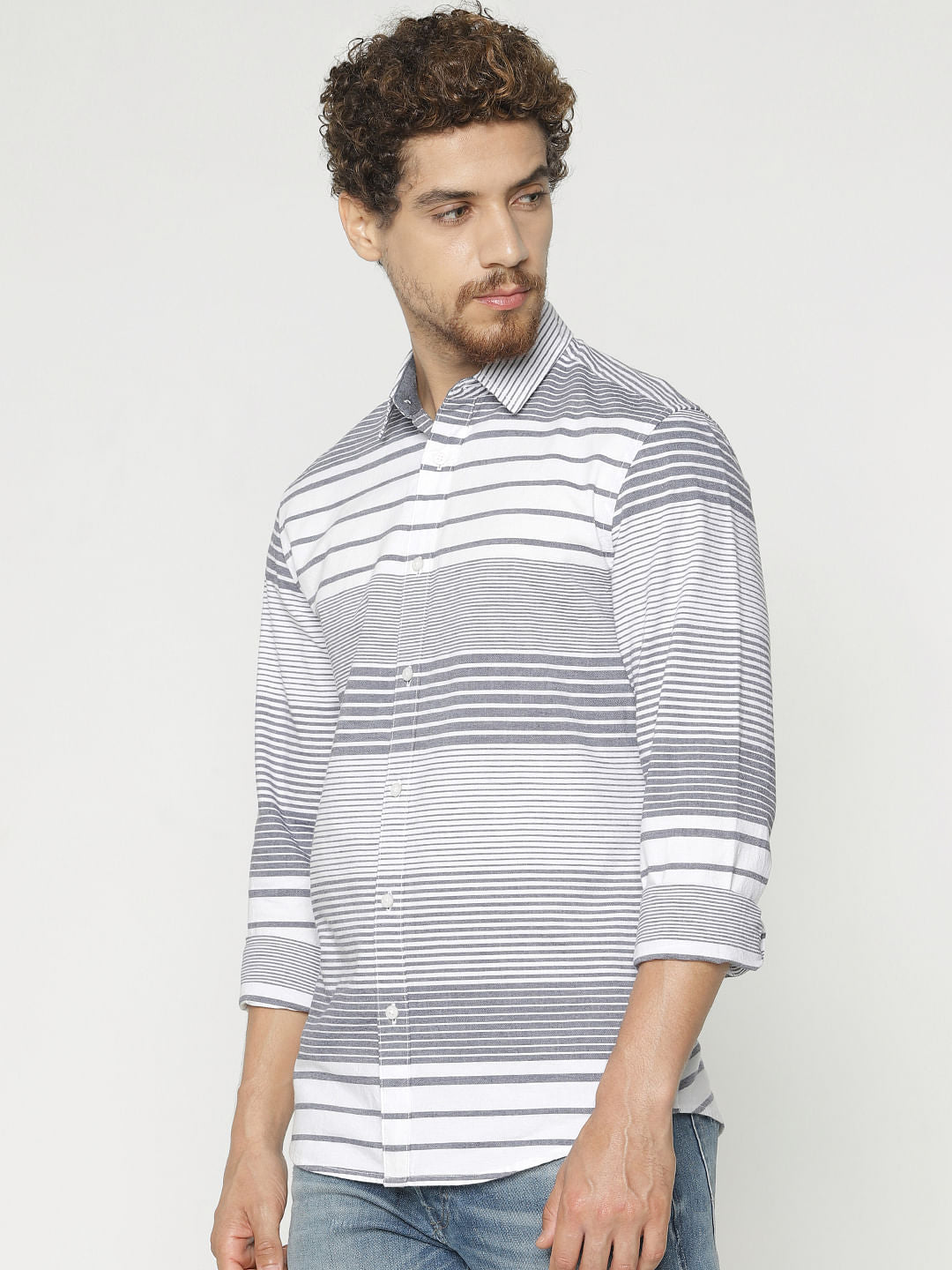 White Striped Slim Fit Full Sleeves Shirt