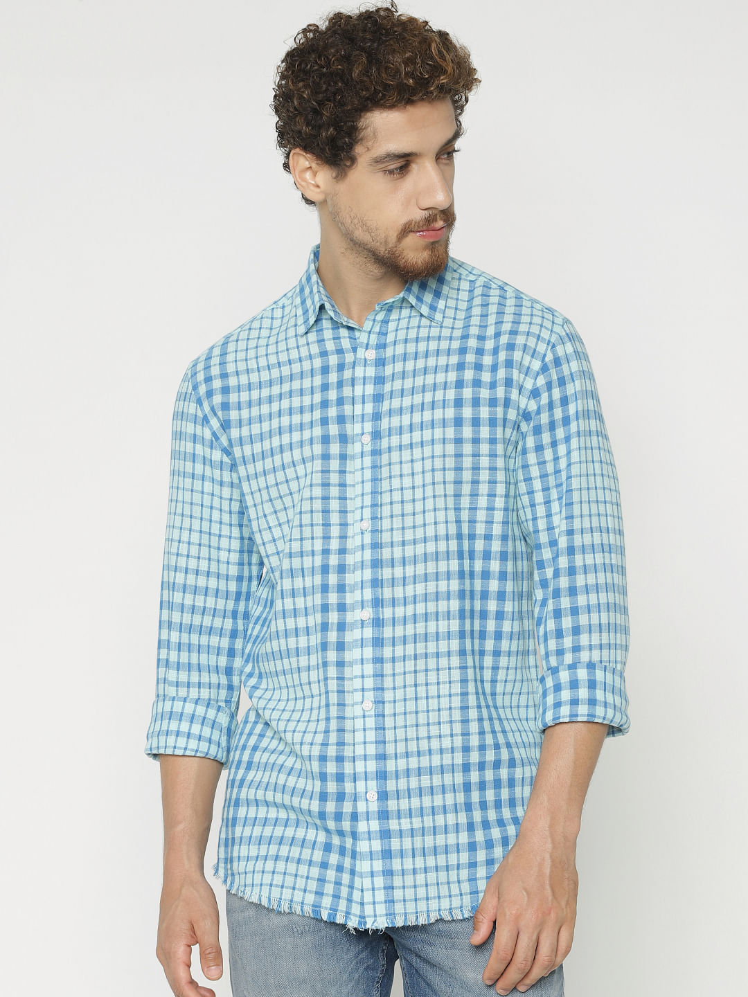 Blue Checks Slim Fit Full Sleeves Shirt