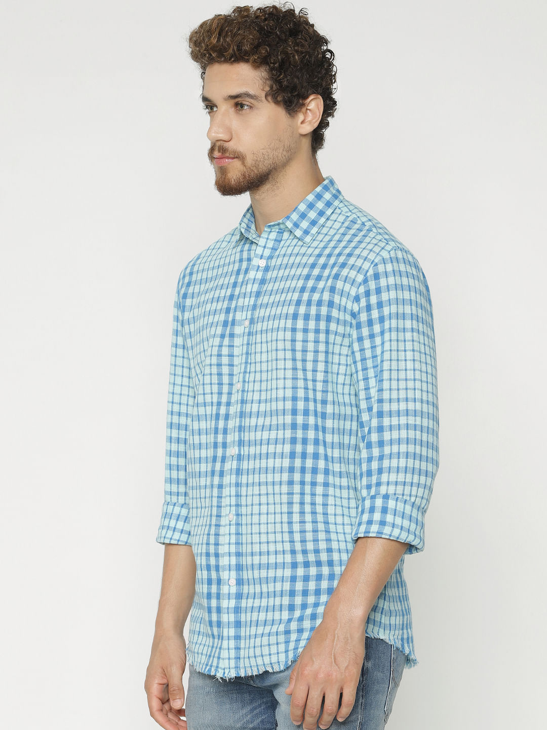 Blue Checks Slim Fit Full Sleeves Shirt