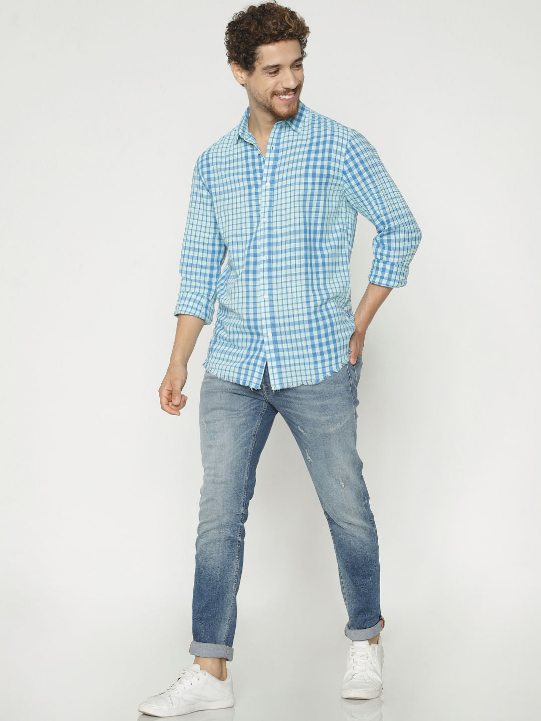 Blue Checks Slim Fit Full Sleeves Shirt